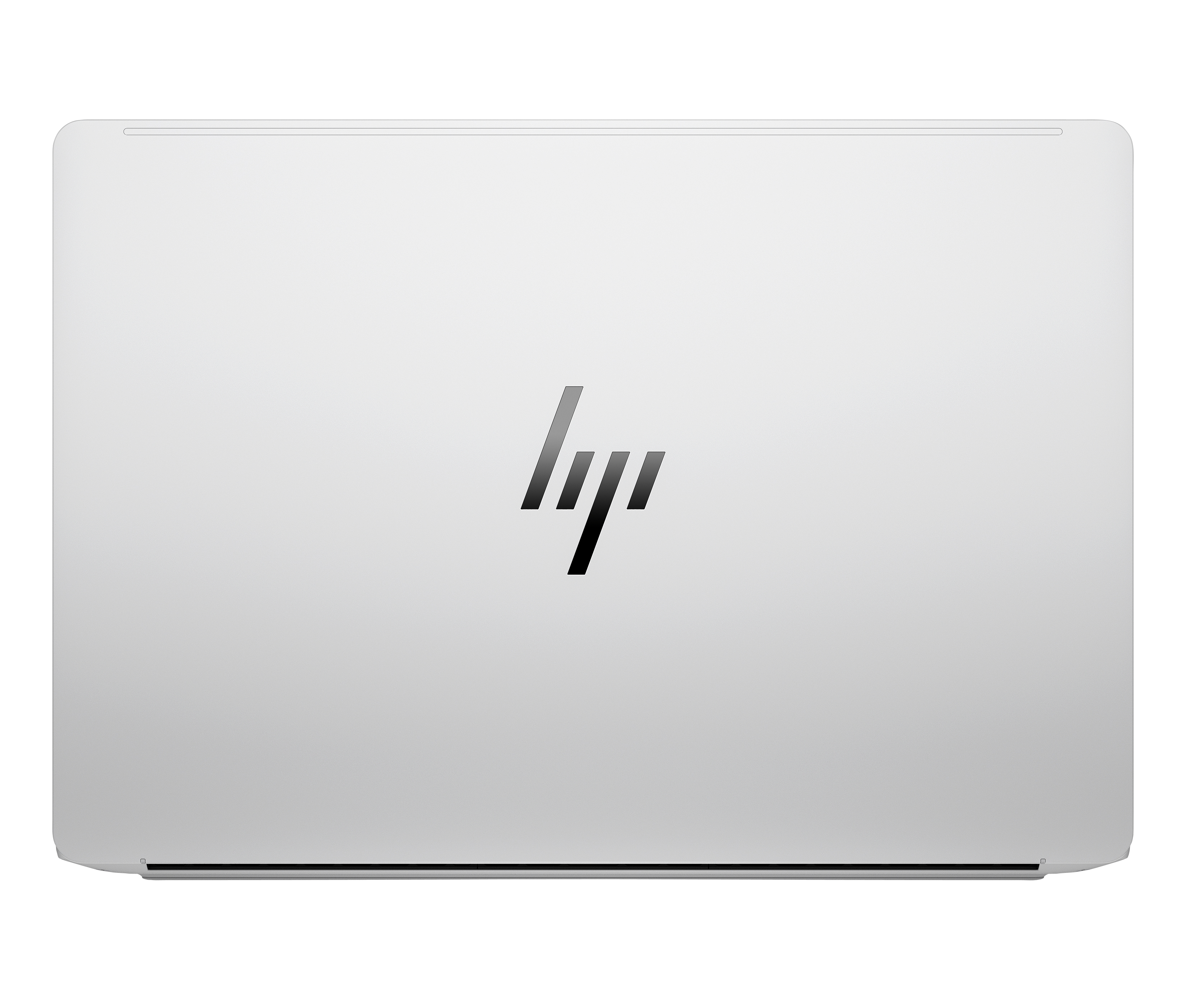 Un laptop argento con il logo HP sul retro.