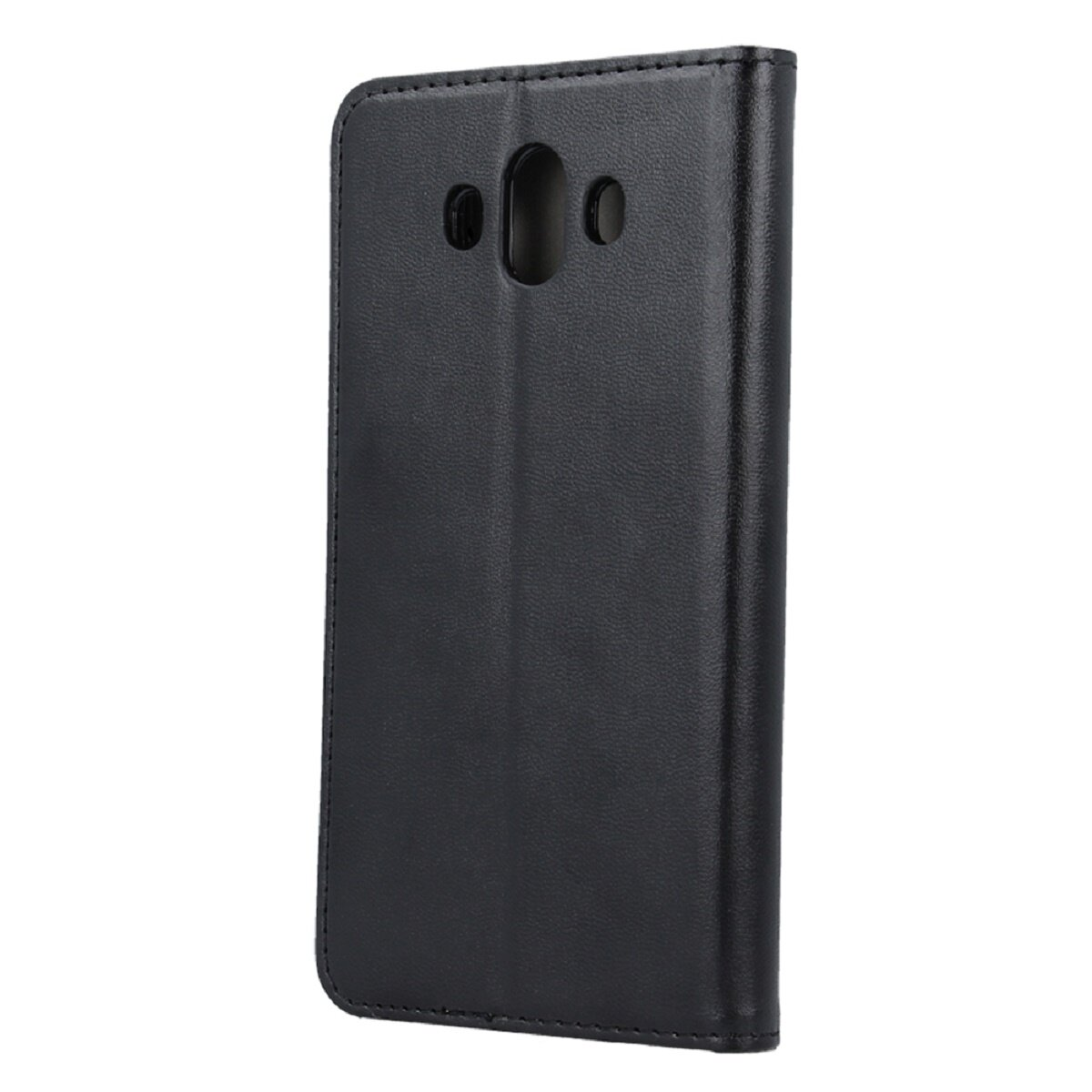 Schwarzes Ledercase für ein Handy mit Aussparungen für Kamera und Blitz.