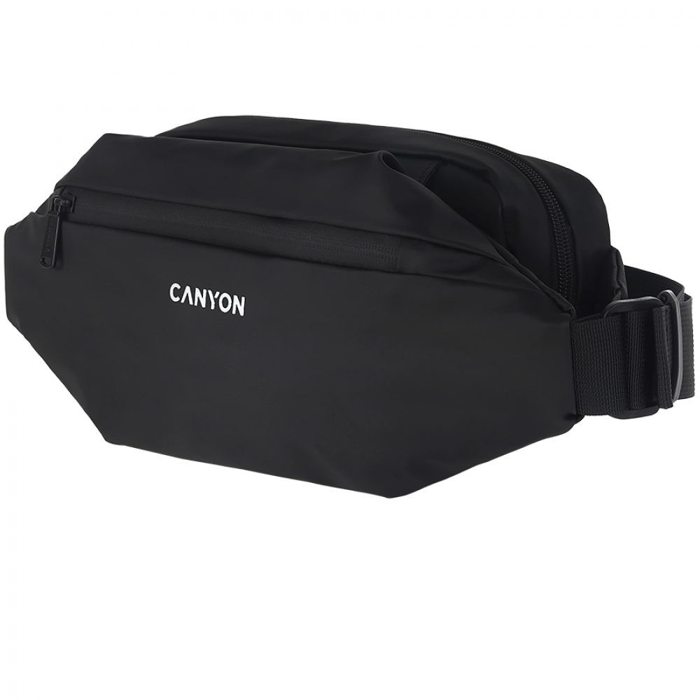 Czarna torba biodrowa z zamkiem błyskawicznym i logo Canyon.