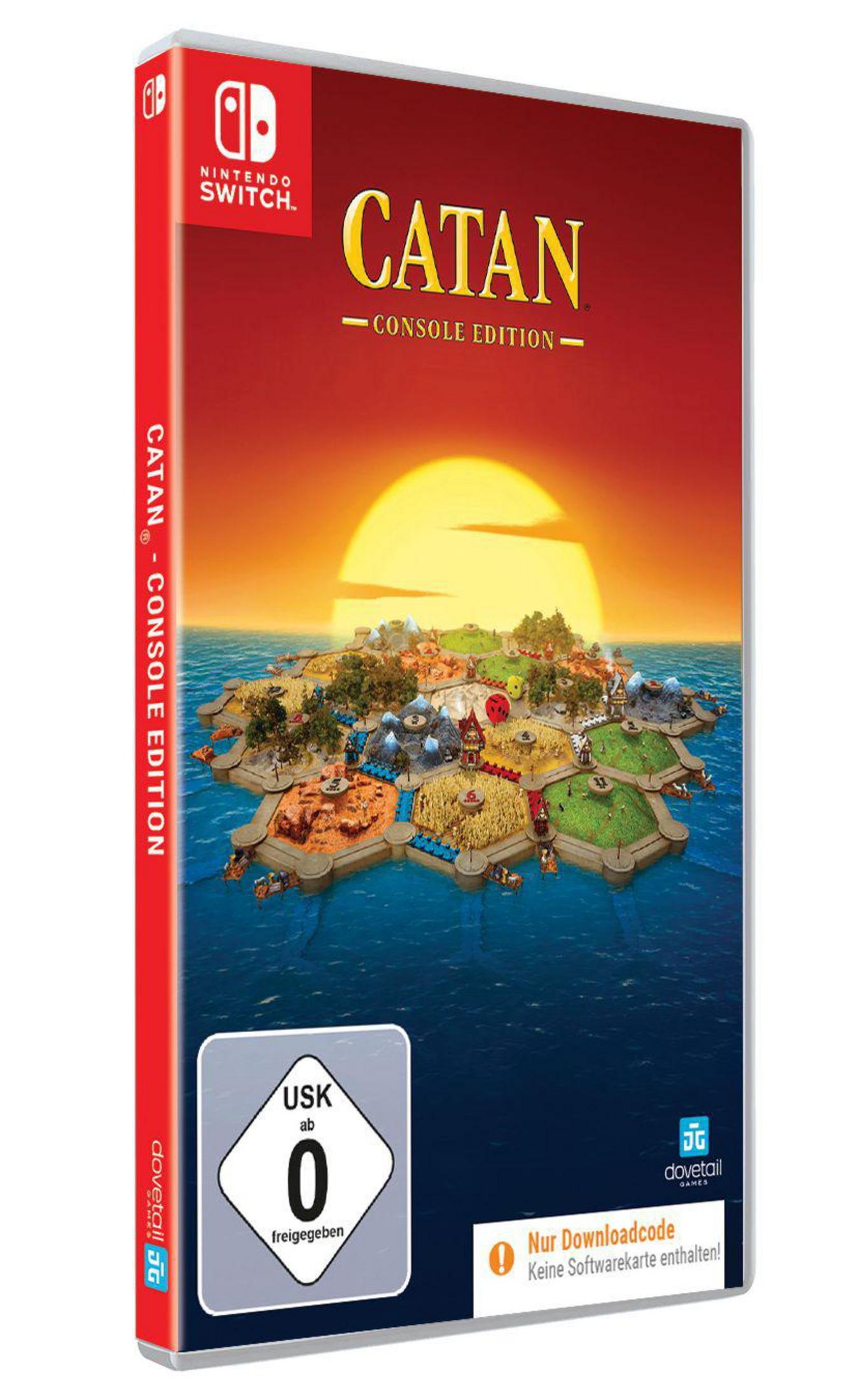 Nintendo Switch-Spiel "Catan" mit Insel im Meer und Sonne.