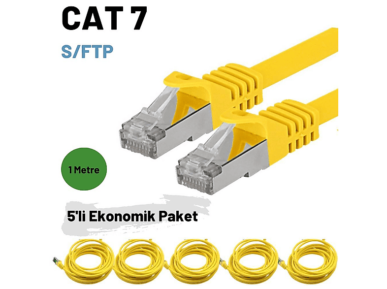 IRENIS 5 Adet 1 Metre CAT7 Kablo S/FTP Ethernet Network LAN Ağ Kablosu