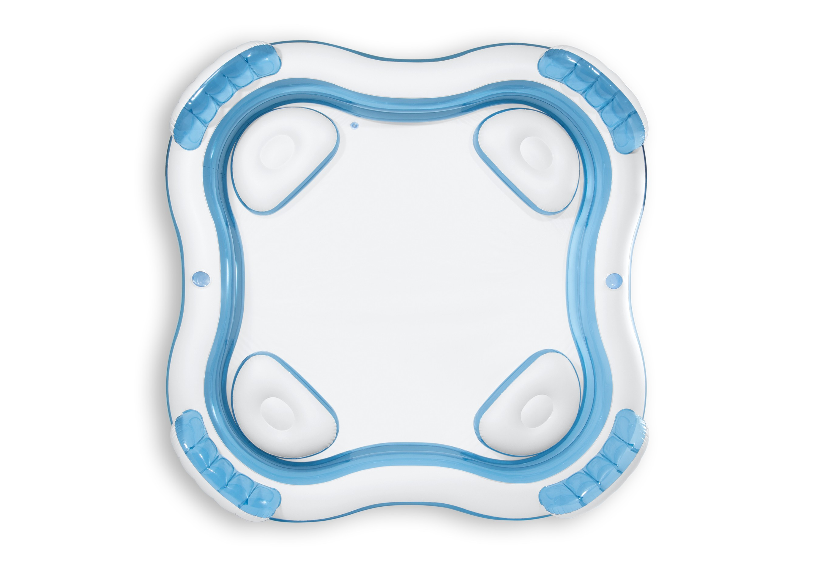 Nadmuchiwany basen z czterema miejscami, biały z niebieskimi akcentami.