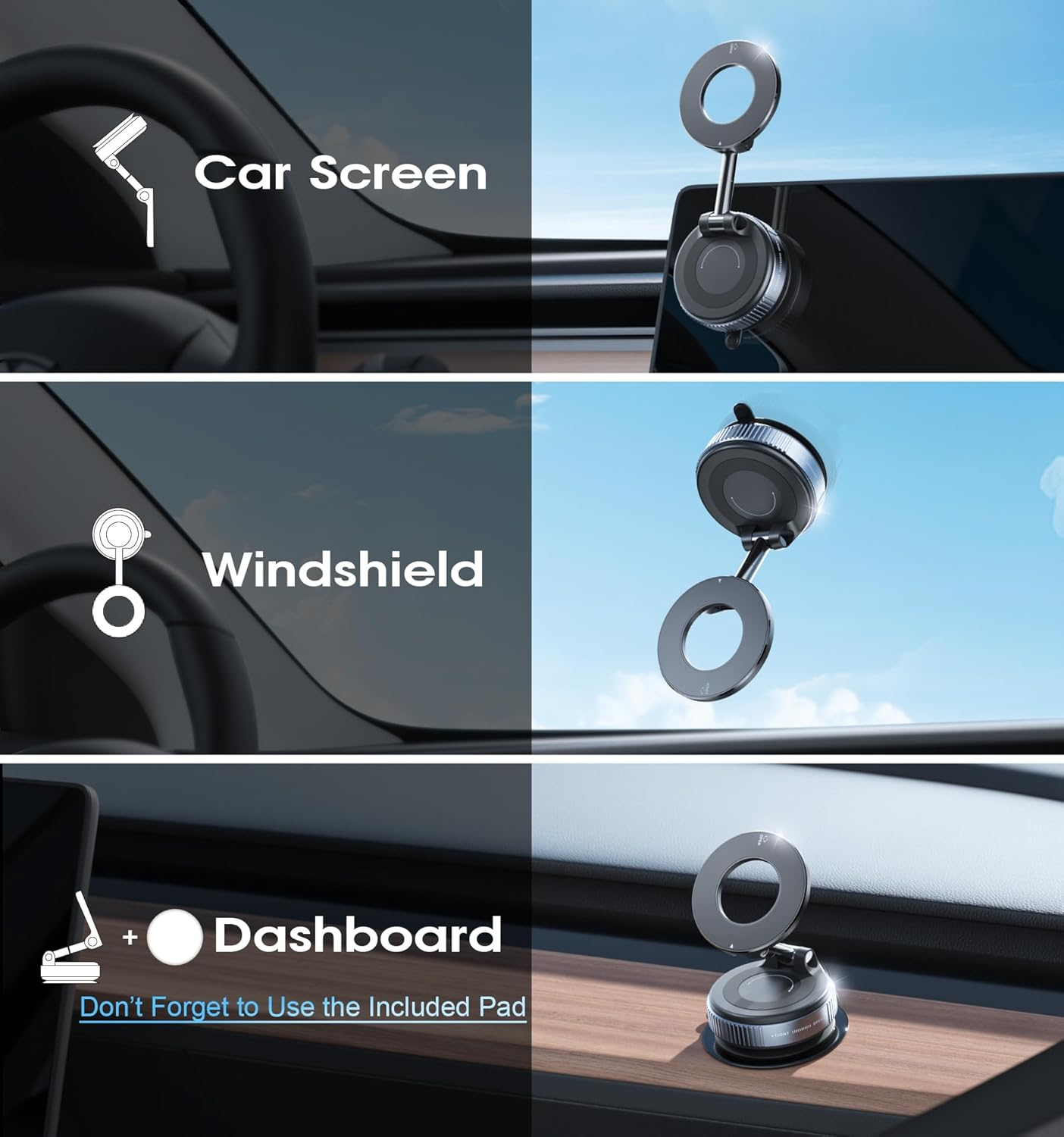 Ein Auto-Handyhalter für Armaturenbrett, Windschutzscheibe und Mittelkonsole.