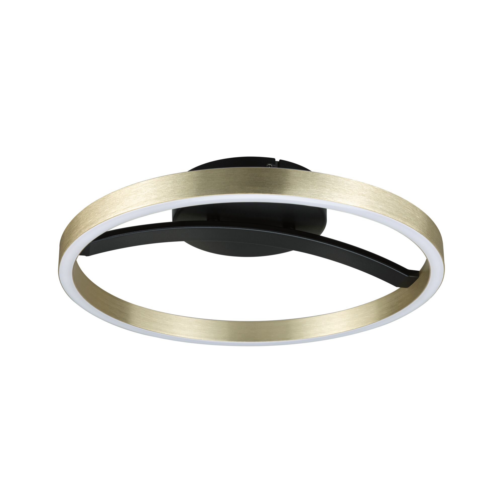 Ein goldener Ring mit weißem Licht und schwarzen Elementen auf weißem Hintergrund.