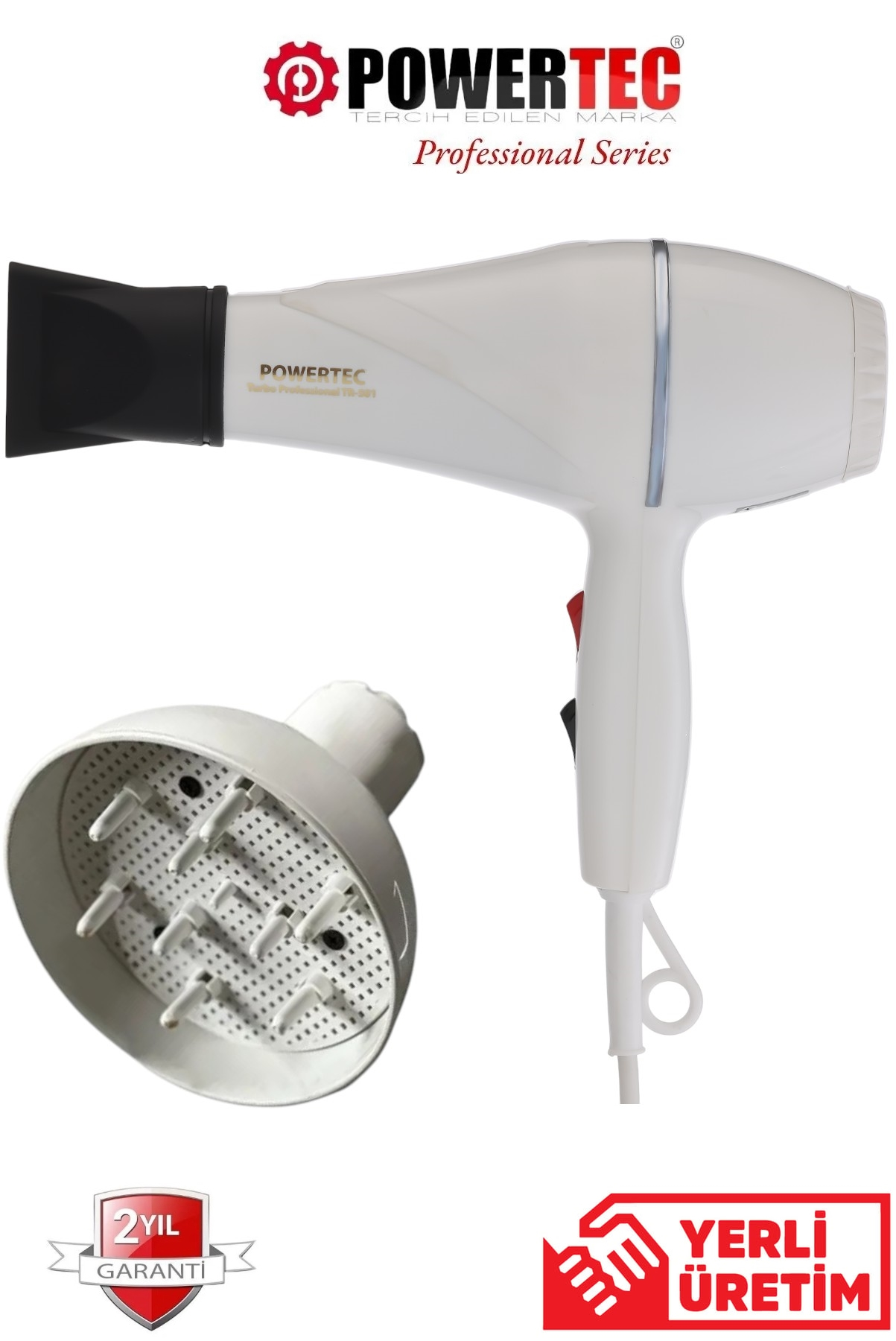 POWERTEC Vigo Başlık + TR-501 Profesyonel 1900 W Saç Kurutma Makinesi Çok renkli