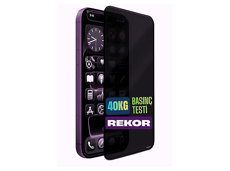 MOHSEVEN Apple iPhone 14 Pro Max Uyumlu Safir Kaplama 40 KG Darbe Testi 3D Glue Privacy Hayalet Cam Ekran Koruyucu