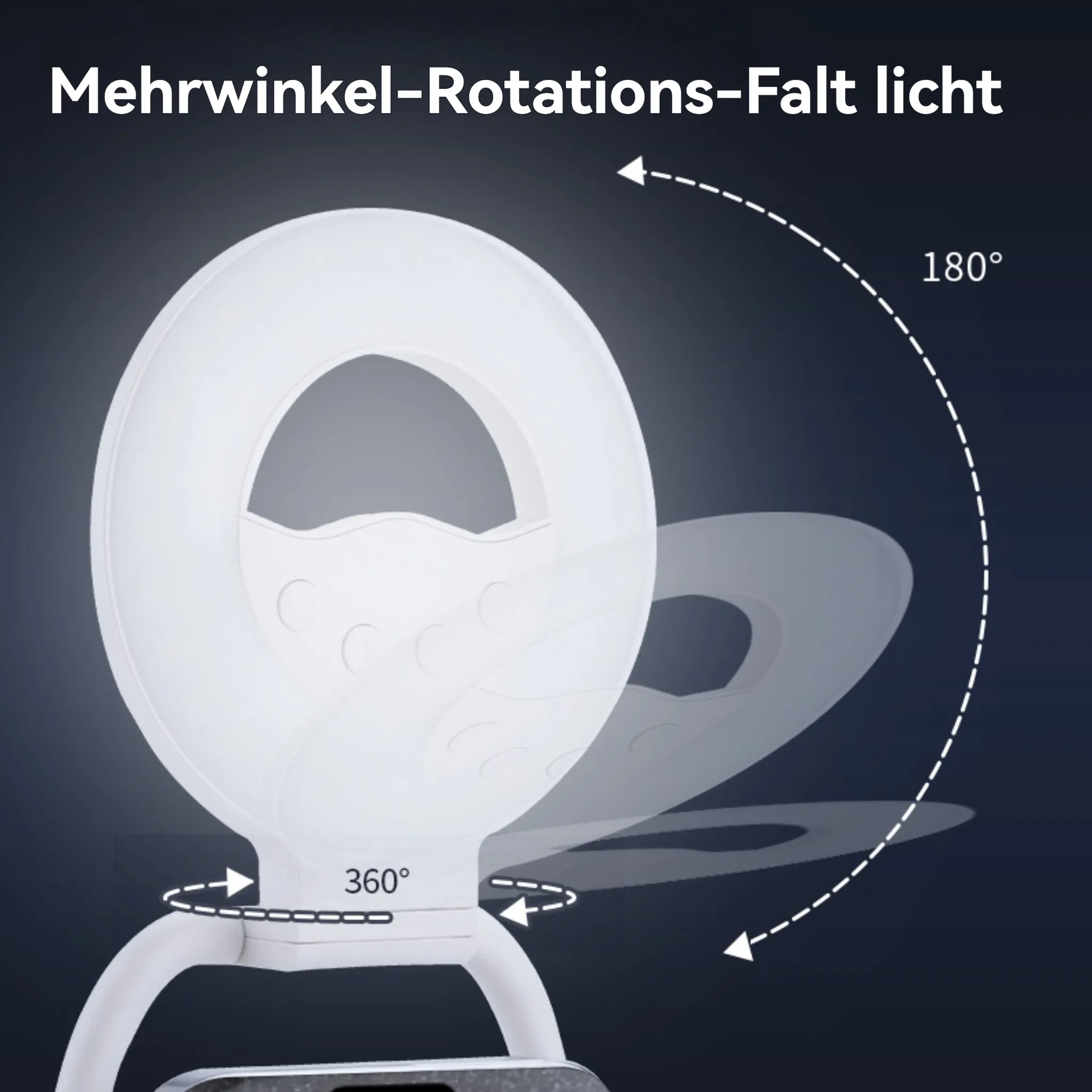 Ein weier Ringlicht mit Dreh- und Kippfunktion. 360° und 180°.