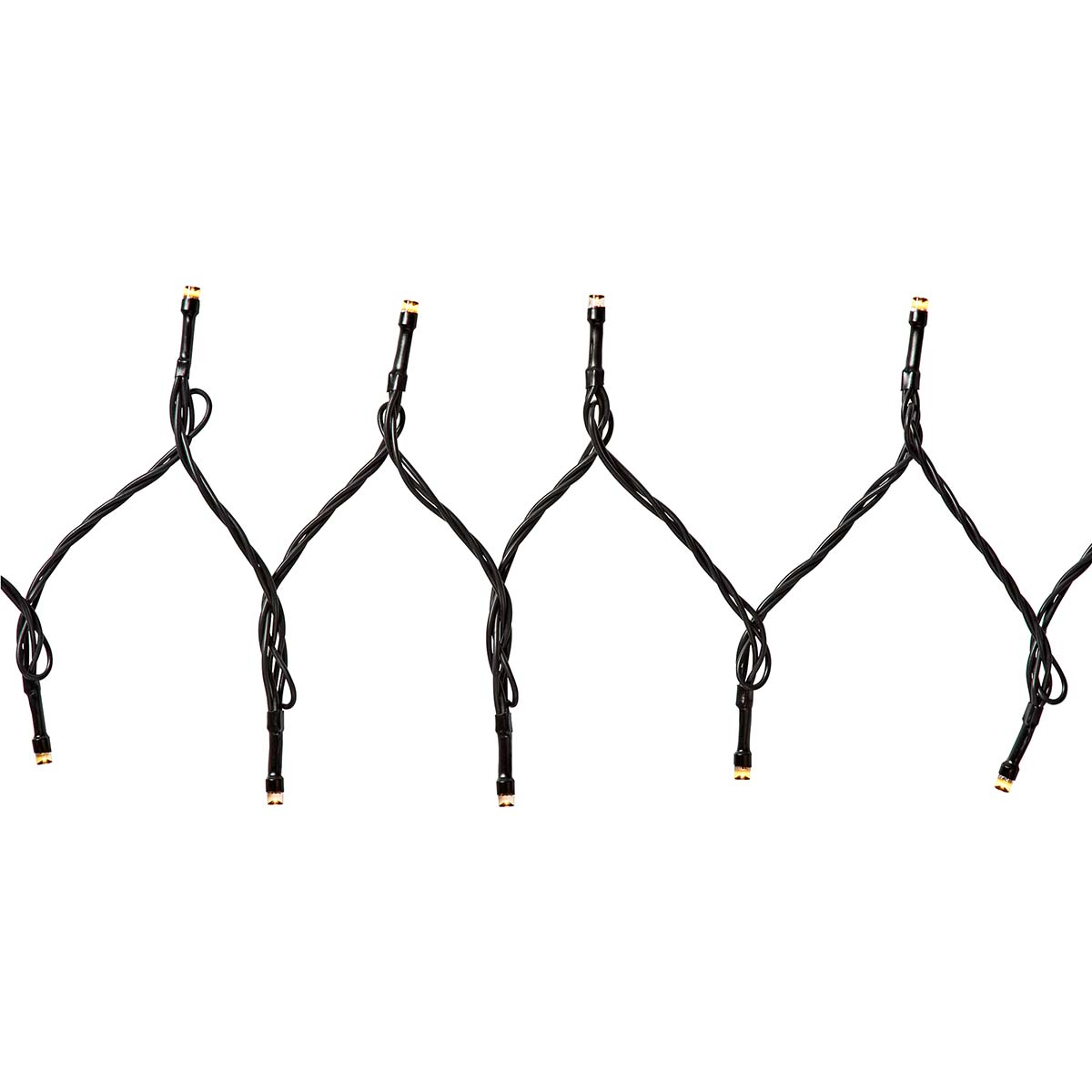 Eine Lichterkette mit schwarzen Kabeln und kleinen Lichtern.
