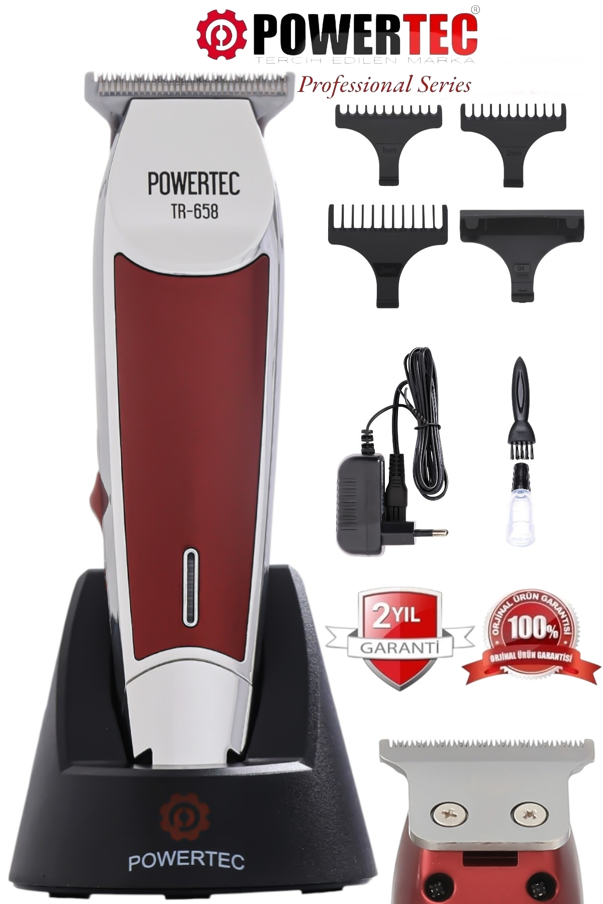 POWERTEC TR-658 Profesyonel Sakal Ense Tıraş Makinesi Kırmızı