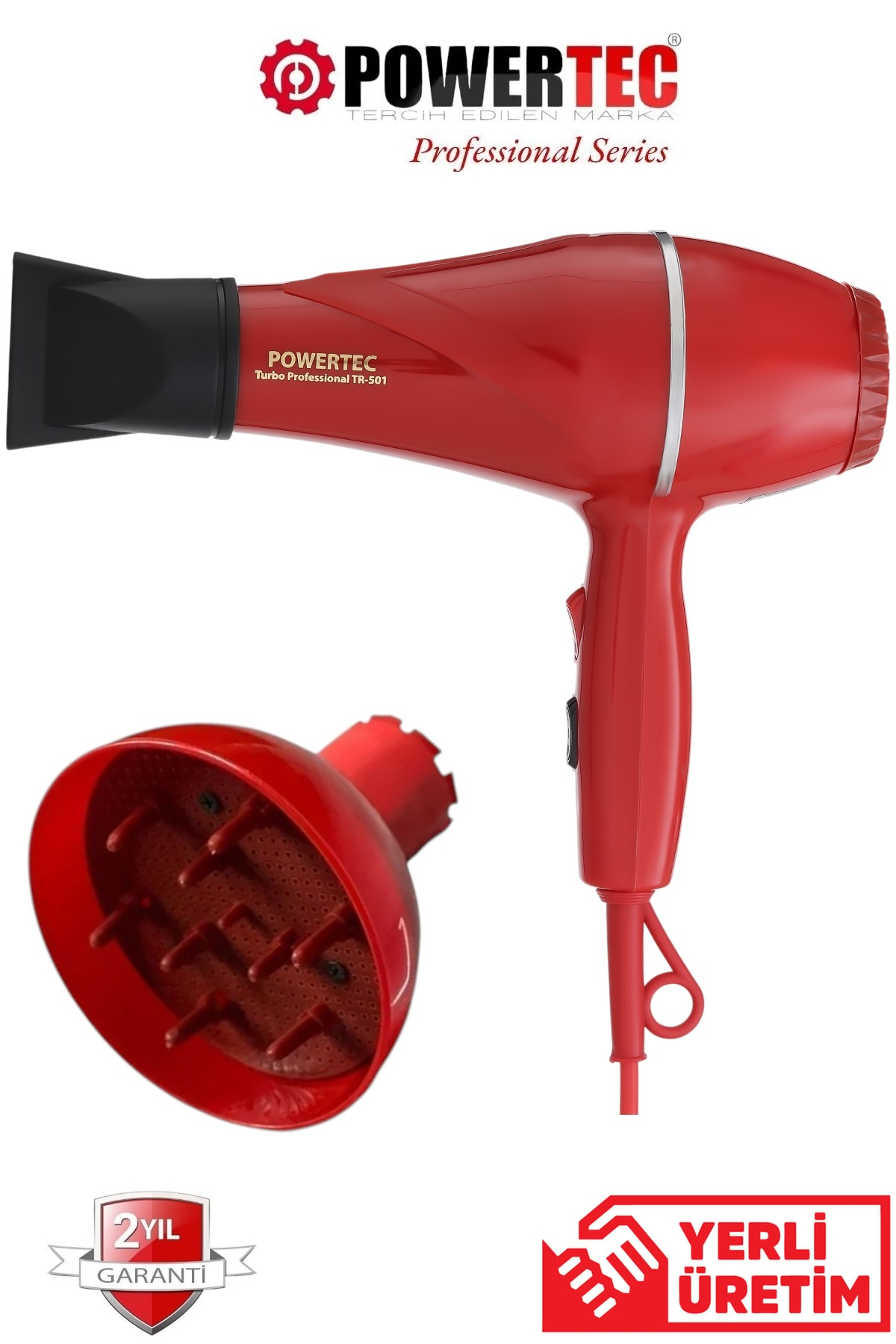 POWERTEC Vigo Başlık + TR-501 Profesyonel 1900 W Saç Kurutma Makinesi Çok renkli