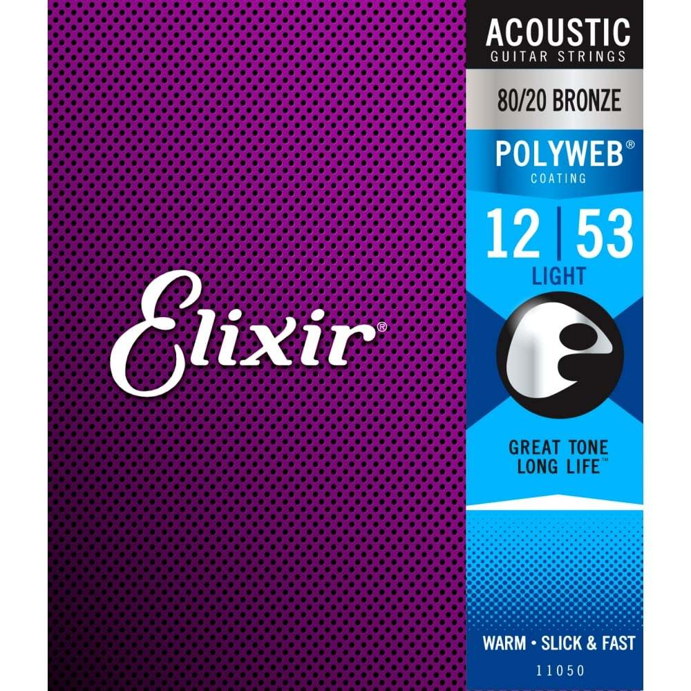 Elixir akustik gitar teli, 80/20 Bronz, Polyweb kaplama, 12-53, Light.