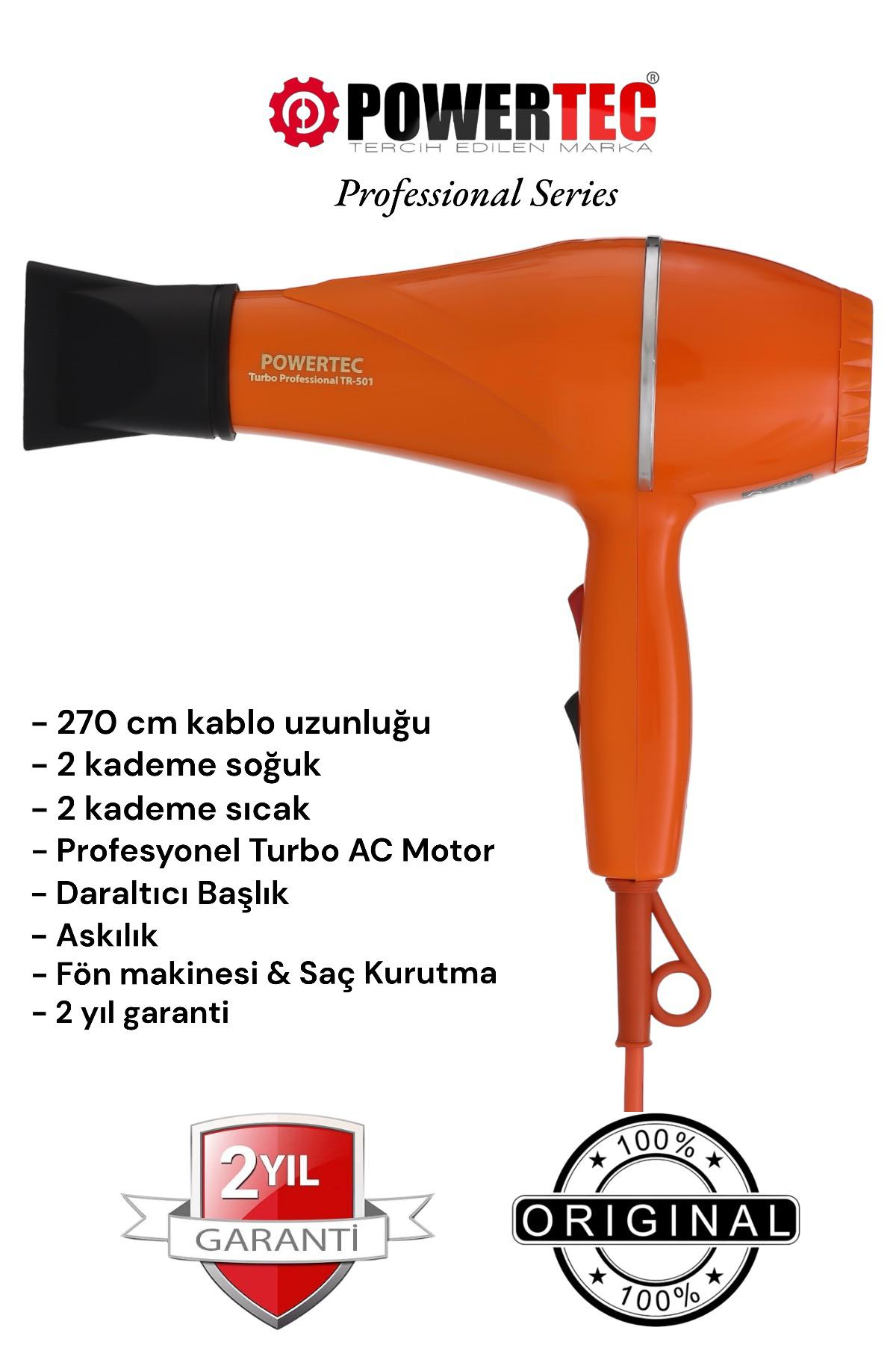 POWERTEC TR-501 Profesyonel 1900 W Saç Kurutma Makinesi Turuncu