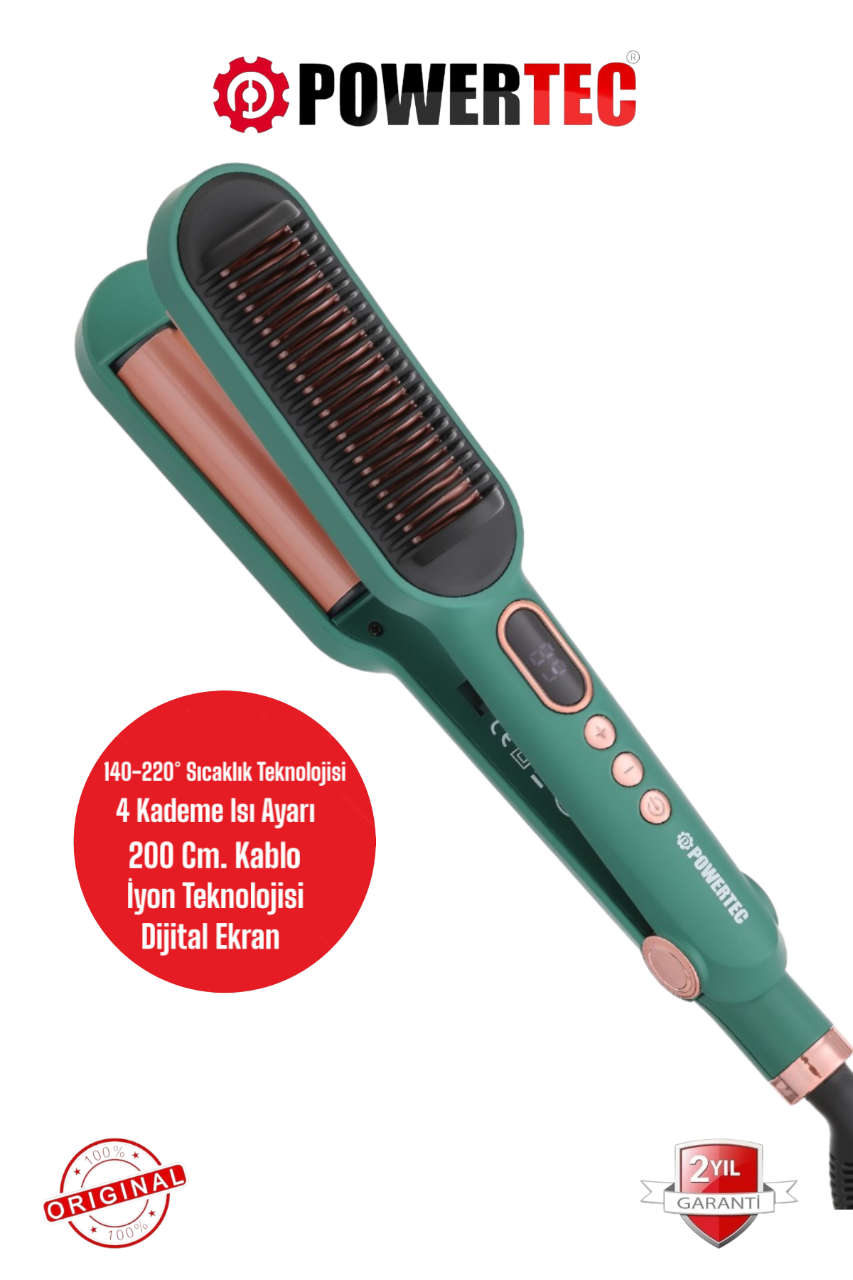 POWERTEC TR-2820 Fırçalı-Dalgalı Ionic Saç Düzleştirici Yeşil