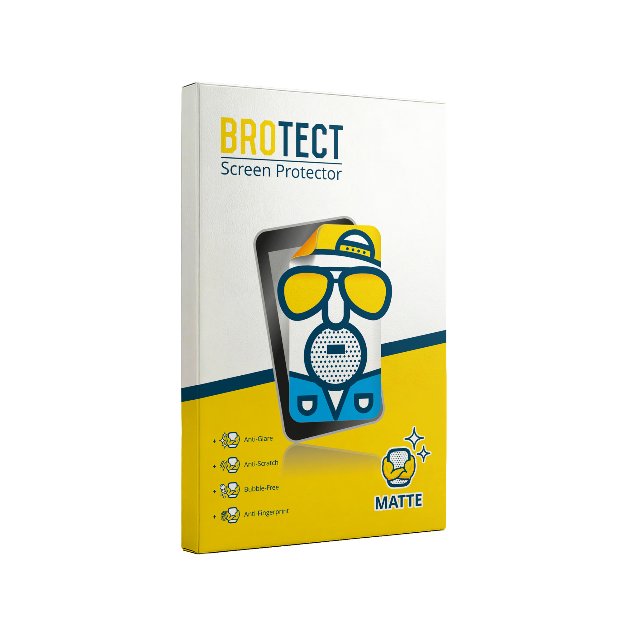 BROTECT Displayschutzfolie mit Comic-Figur, Liste mit Merkmalen.