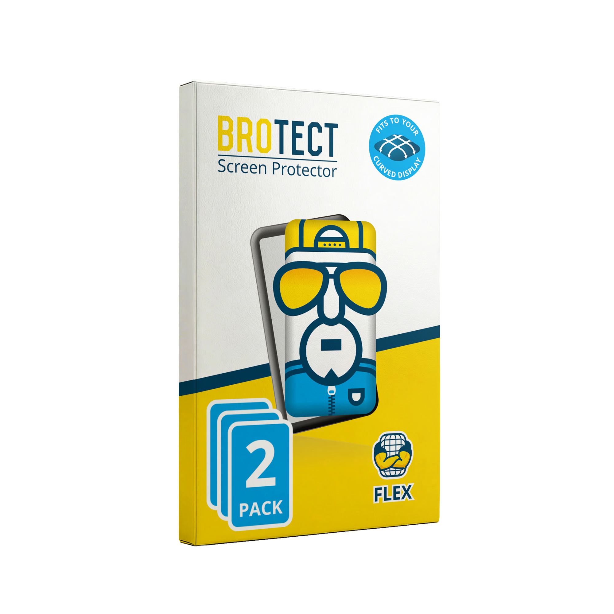 Verpackung mit BROTECT Schriftzug, Comic-Figur, 2 Pack Aufkleber.