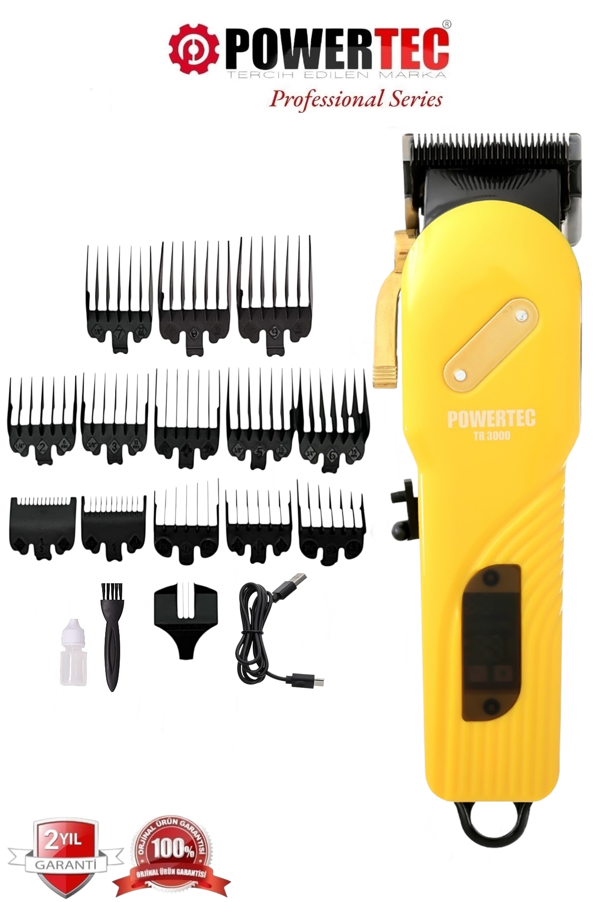 POWERTEC TR-3000 Saç Sakal Saç Kesme Makinesi Sarı