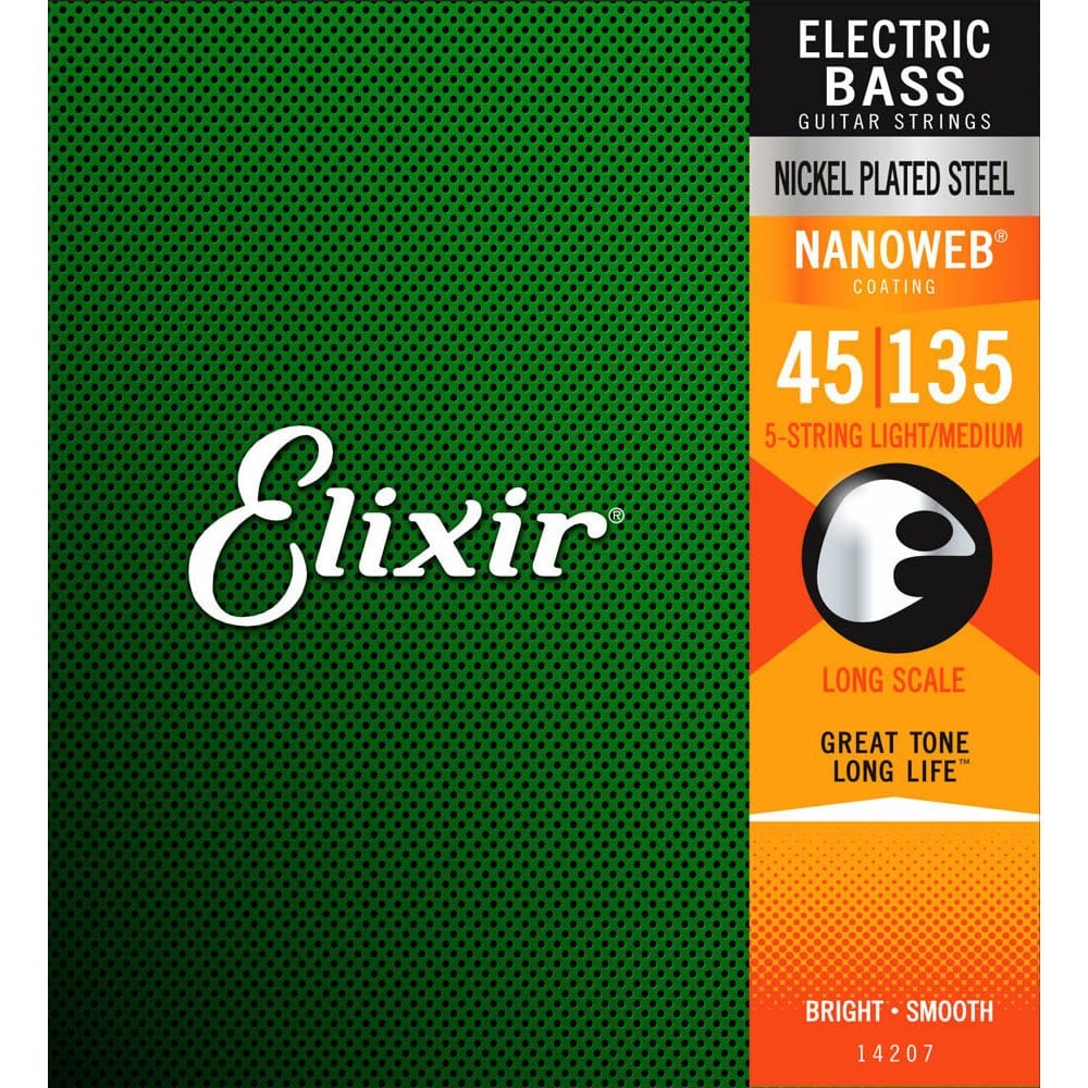 Elixir Elektrik Bas Gitar Telleri, Nickel Plated Steel, Nanoweb, 45-135