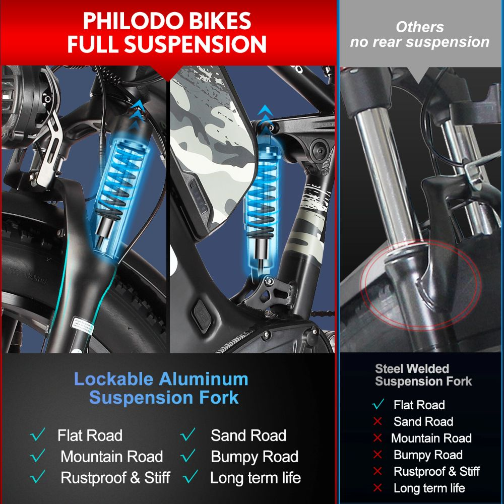 Bici Philodo full suspension vs. altre senza sospensione posteriore.