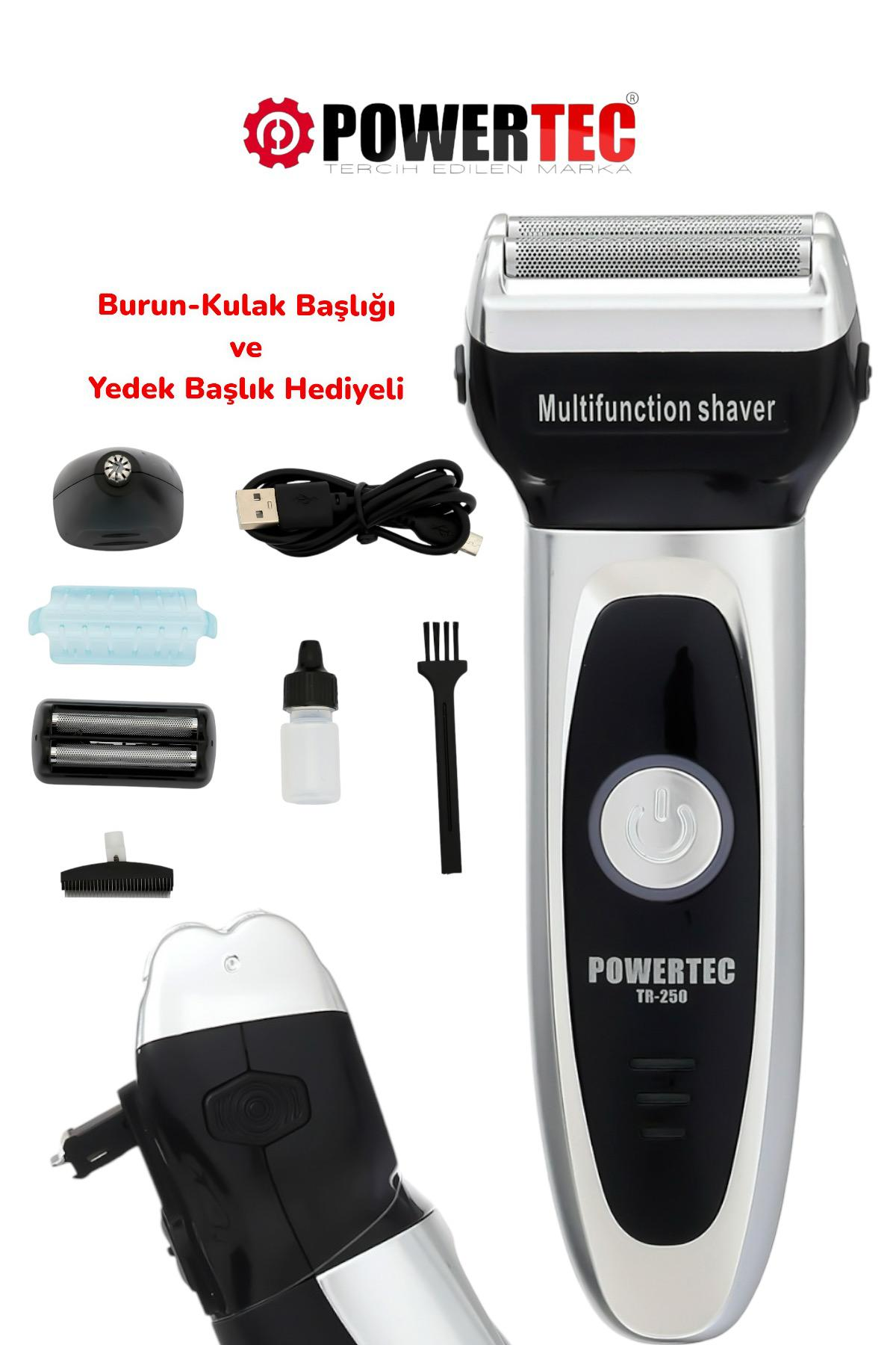 POWERTEC çok fonksiyonlu tıraş makinesi, burun/kulak başlığı ve yedek başlık hediyeli.