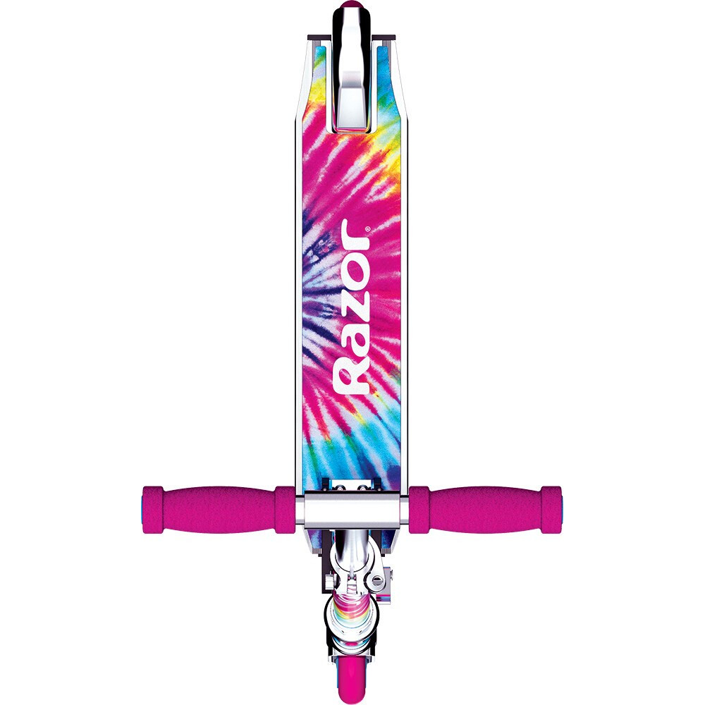 Hulajnoga z różowymi rączkami i kolorowym logo "Razor".