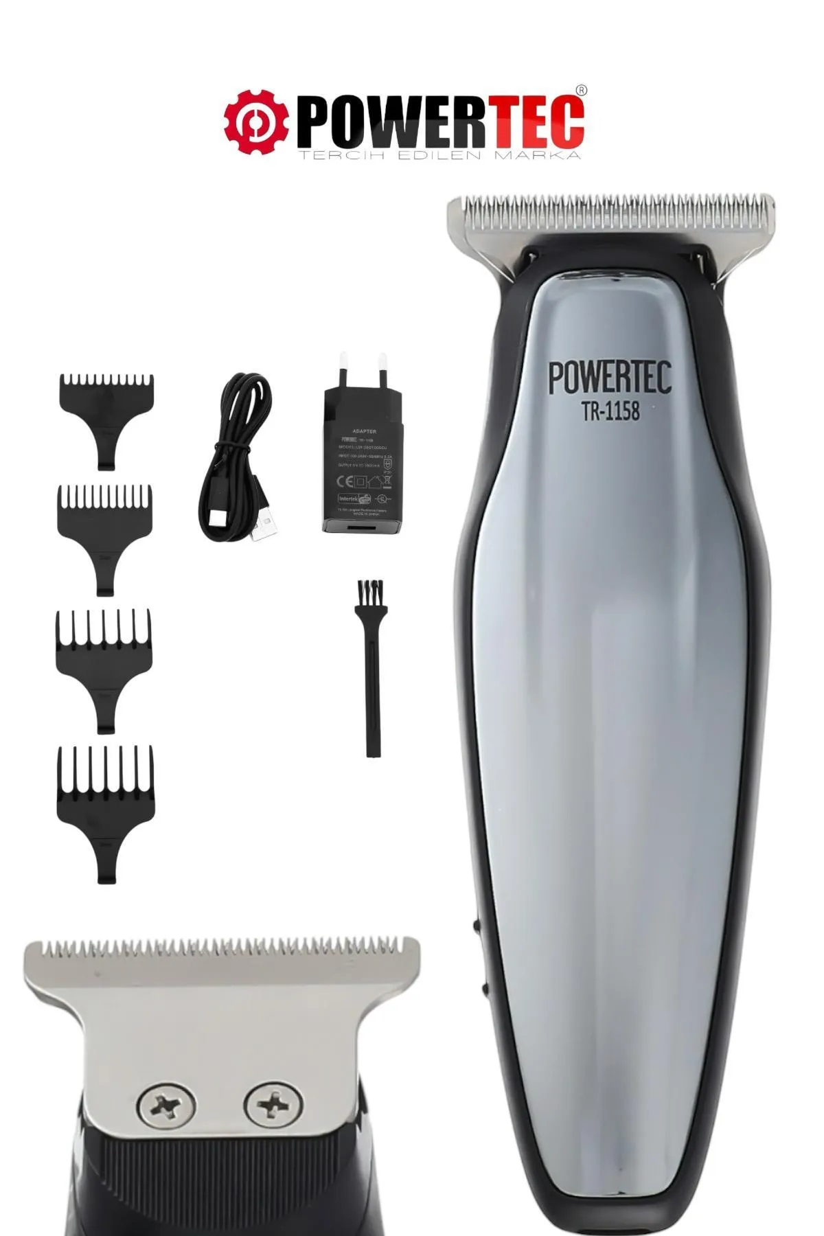 POWERTEC TR-1158 Profesyonel Sakal Ense Tıraş Makinesi Gümüş