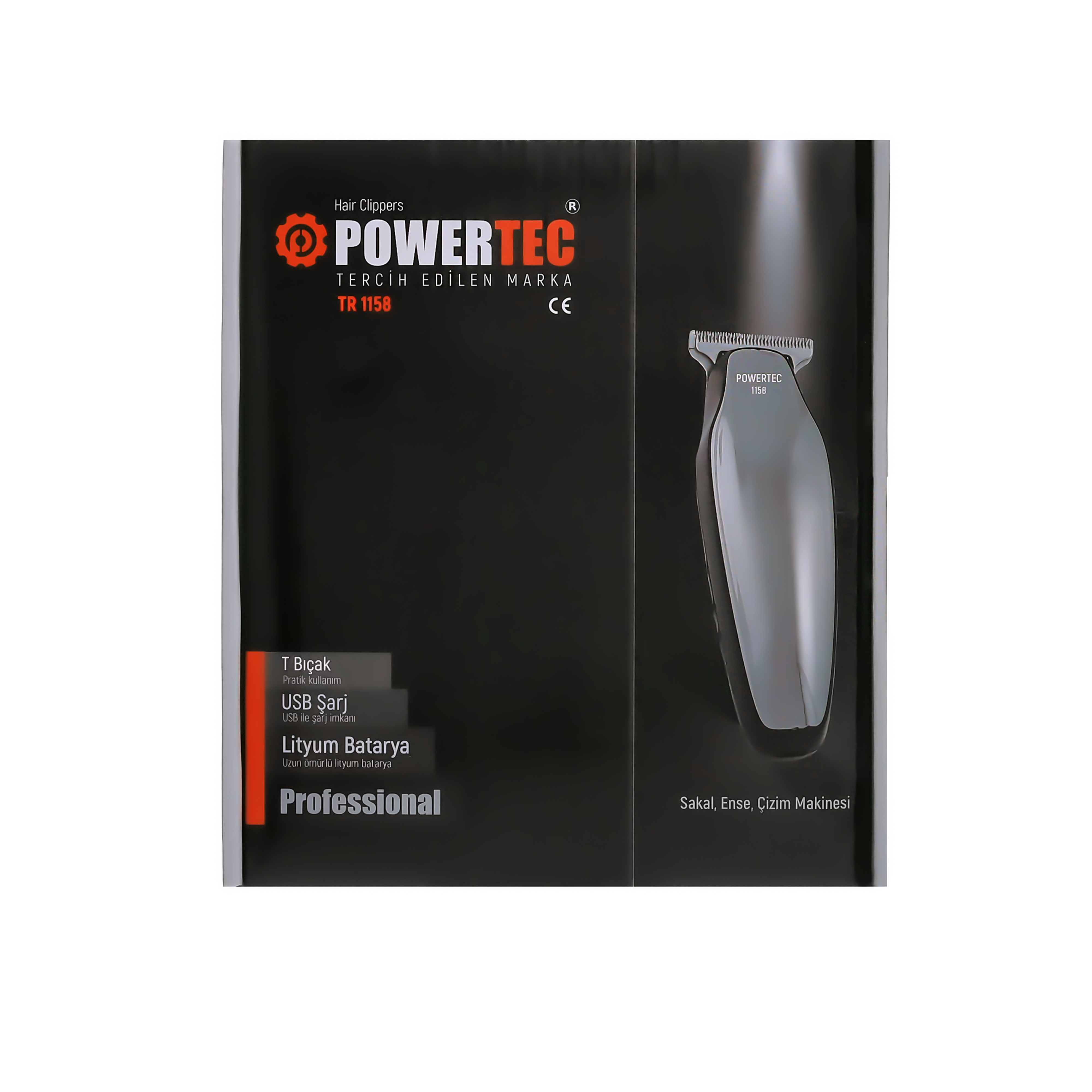POWERTEC TR 1158 T bıçaklı, USB şarjlı, Lityum Bataryalı profesyonel saç kesme makinesi.