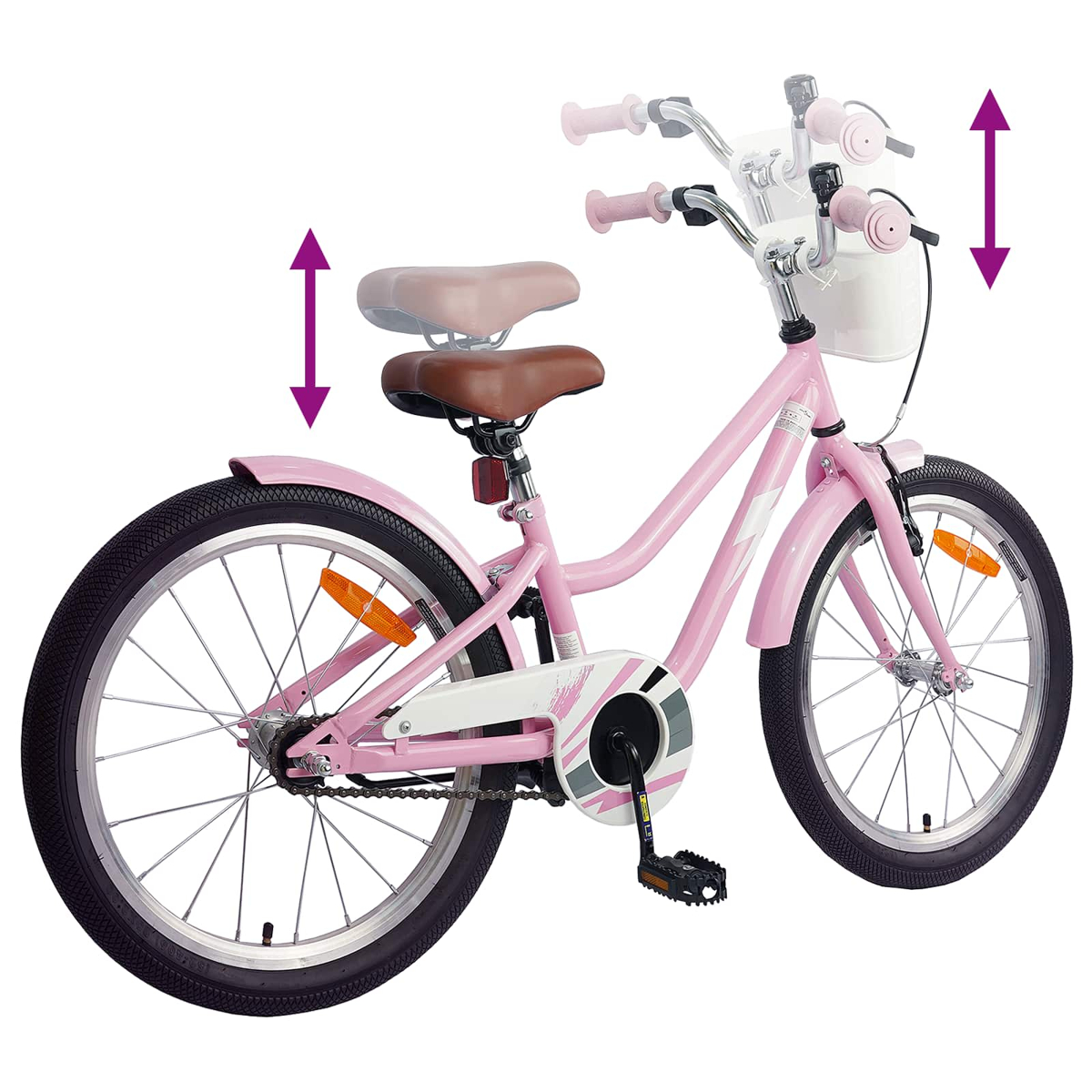 Ein rosafarbenes Kinderfahrrad mit verstellbarem Sattel und Lenker.