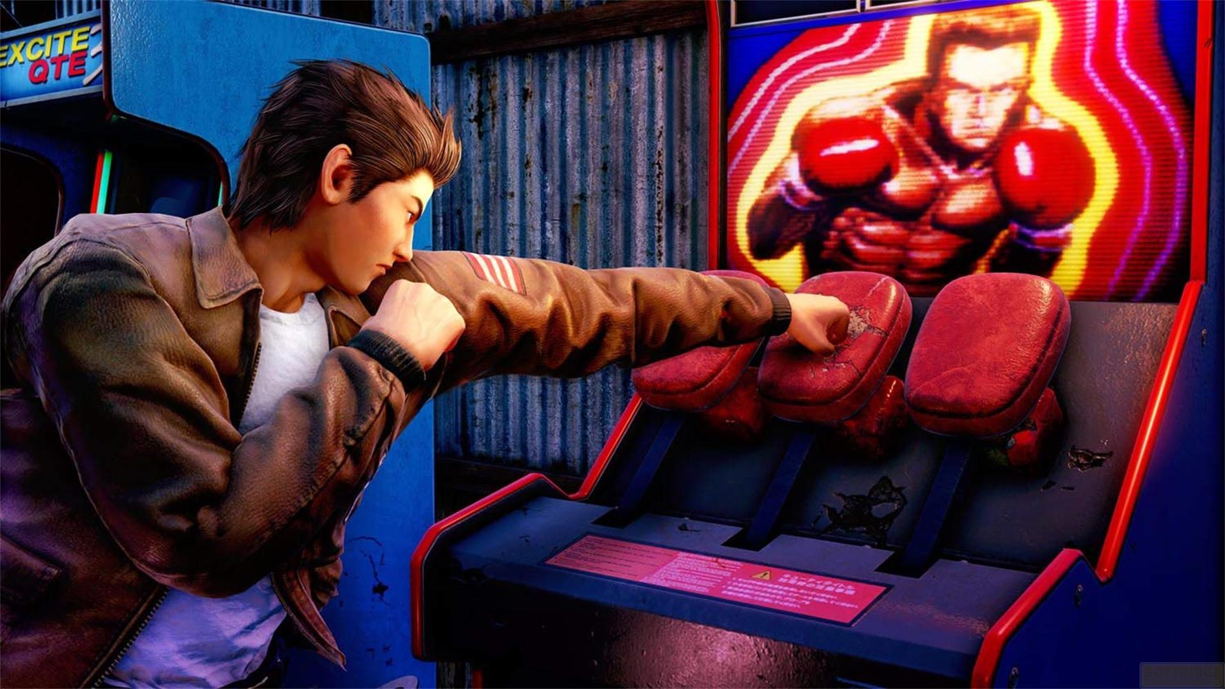 Un homme frappe une borne d'arcade avec un boxeur à l'écran.