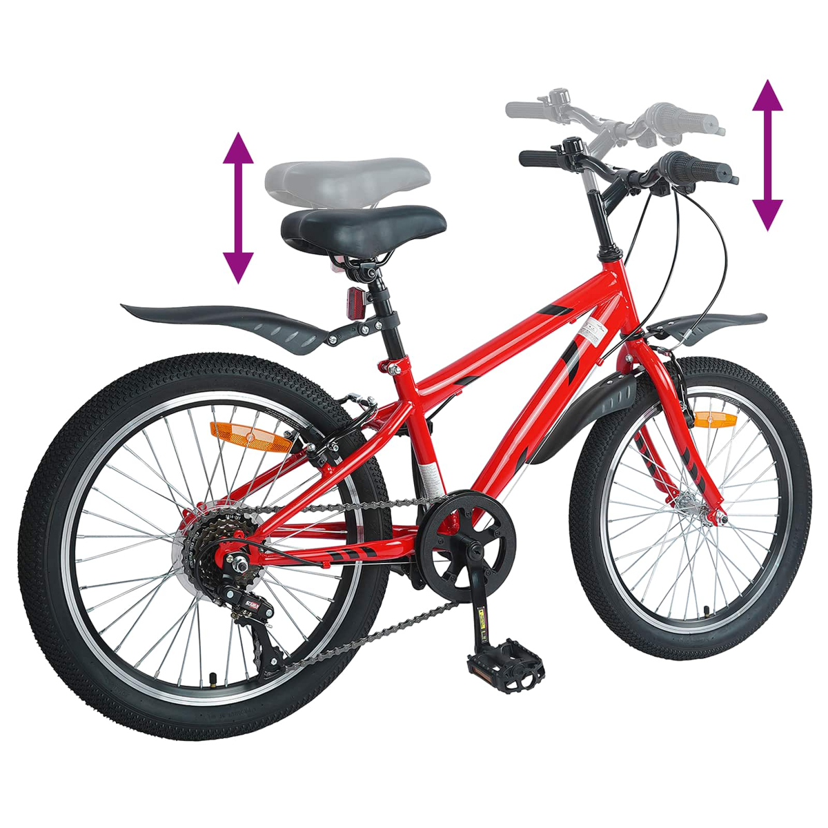 Ein rotes Fahrrad mit verstellbarer Sattel- und Lenkerhöhe.