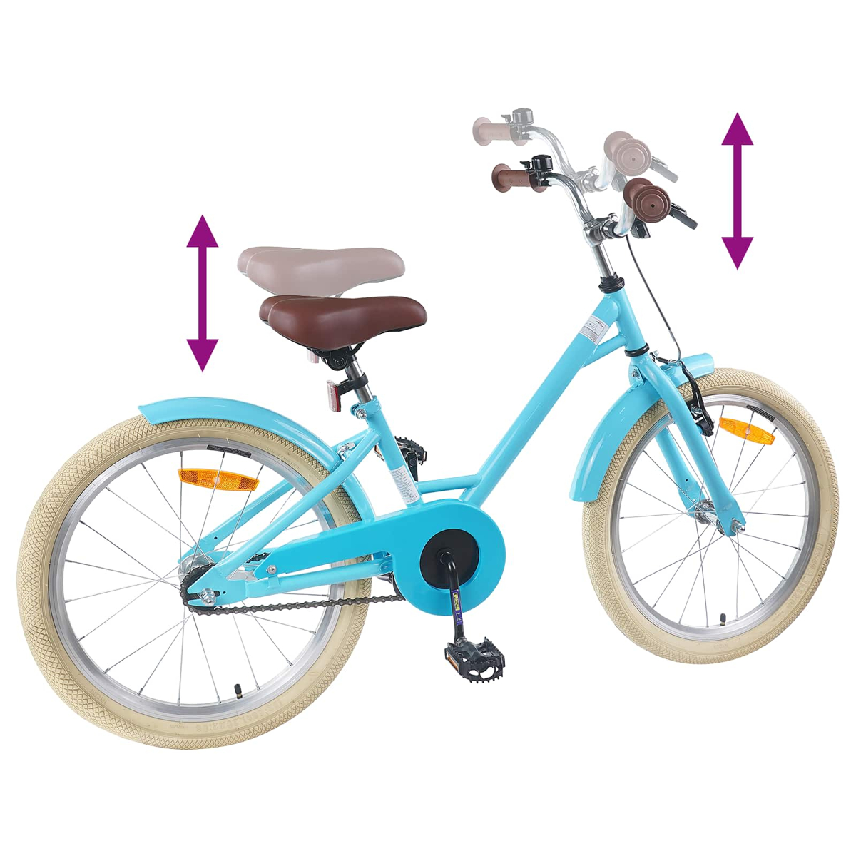 Ein hellblaues Kinderfahrrad mit verstellbarer Sitzhöhe und Lenker.
