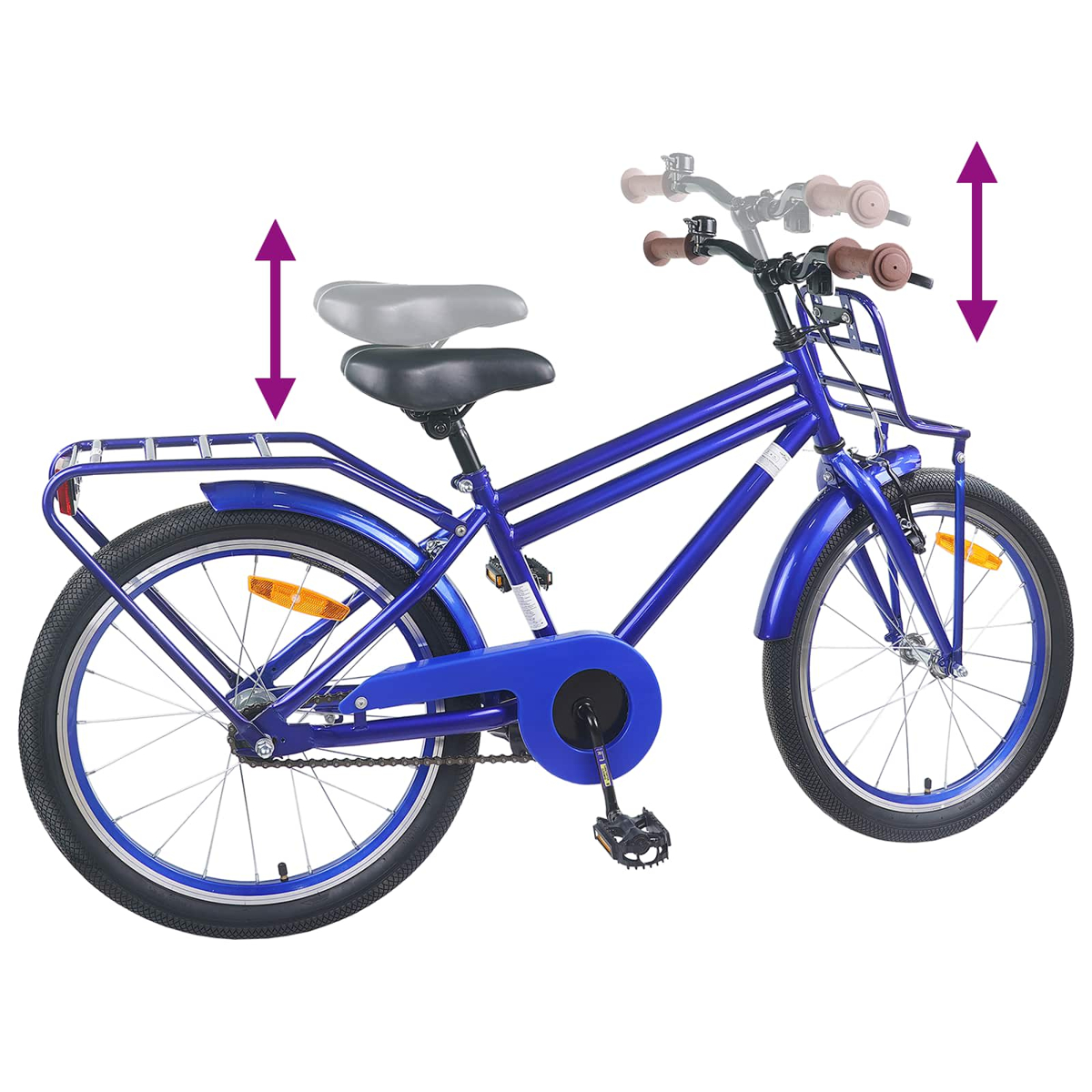 Ein blaues Kinderfahrrad mit verstellbarem Sattel und Lenker.