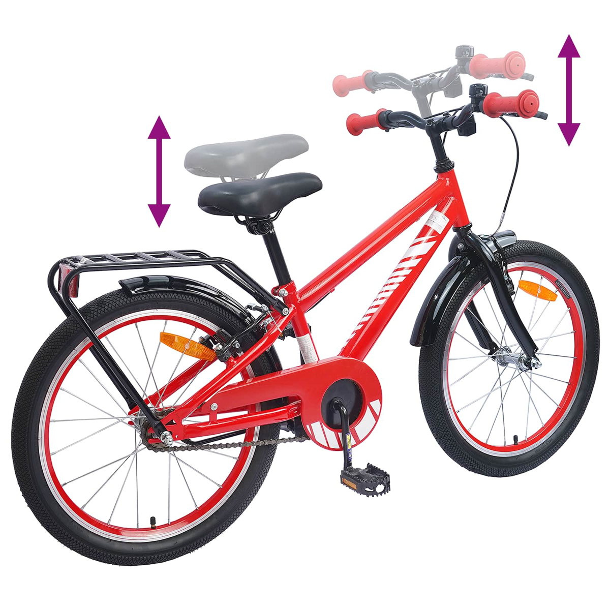 Rotes Kinderfahrrad mit verstellbarem Sattel und Lenker.
