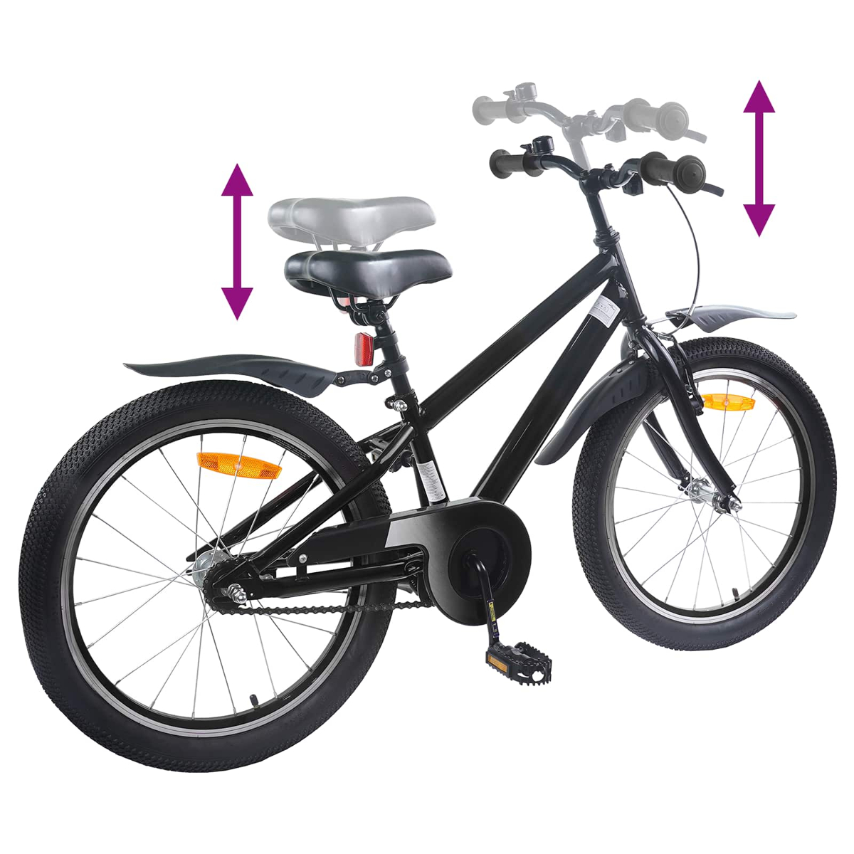 Ein schwarzes Kinderfahrrad mit verstellbarem Sattel und Lenker.