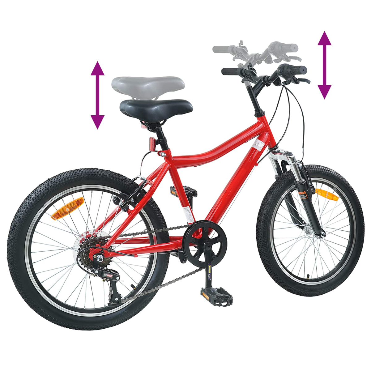 Rotes Kinderfahrrad mit verstellbarer Sitzhöhe und Lenkerhöhe.