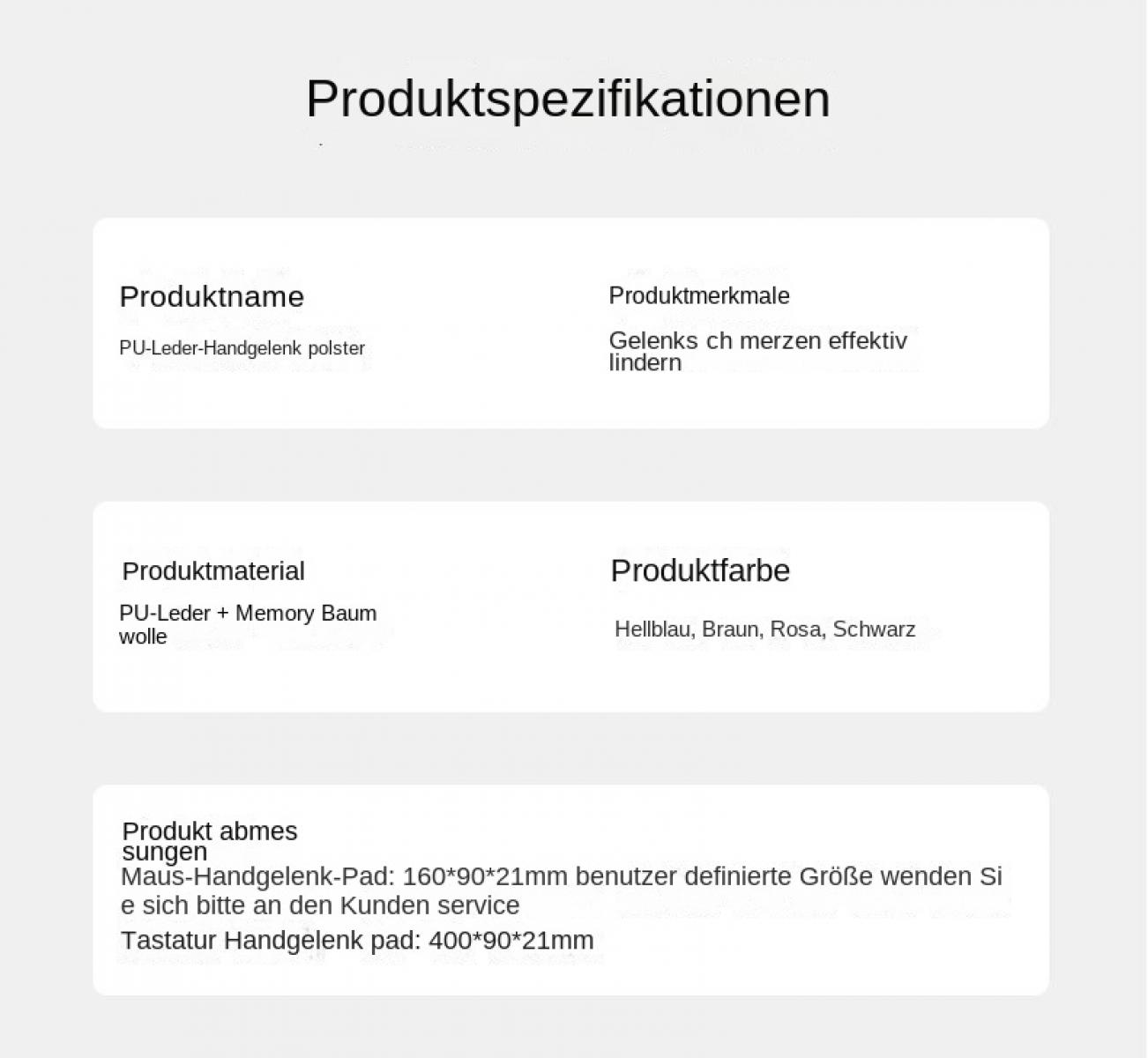 Produktspezifikationen: PU-Leder Handgelenkpolster, lindert Gelenkschmerzen.