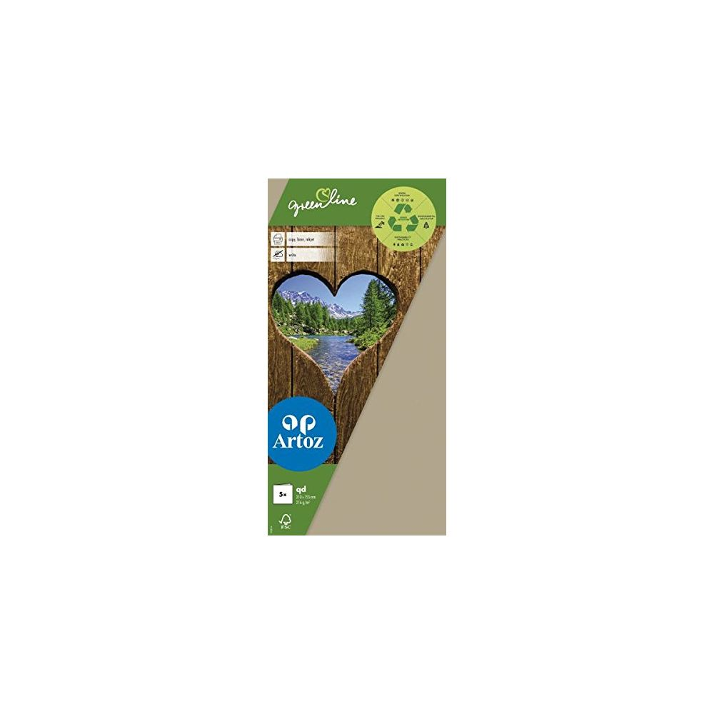 Grünes Linienpapier mit Berglandschaft im Herz-Design und Artoz-Logo.