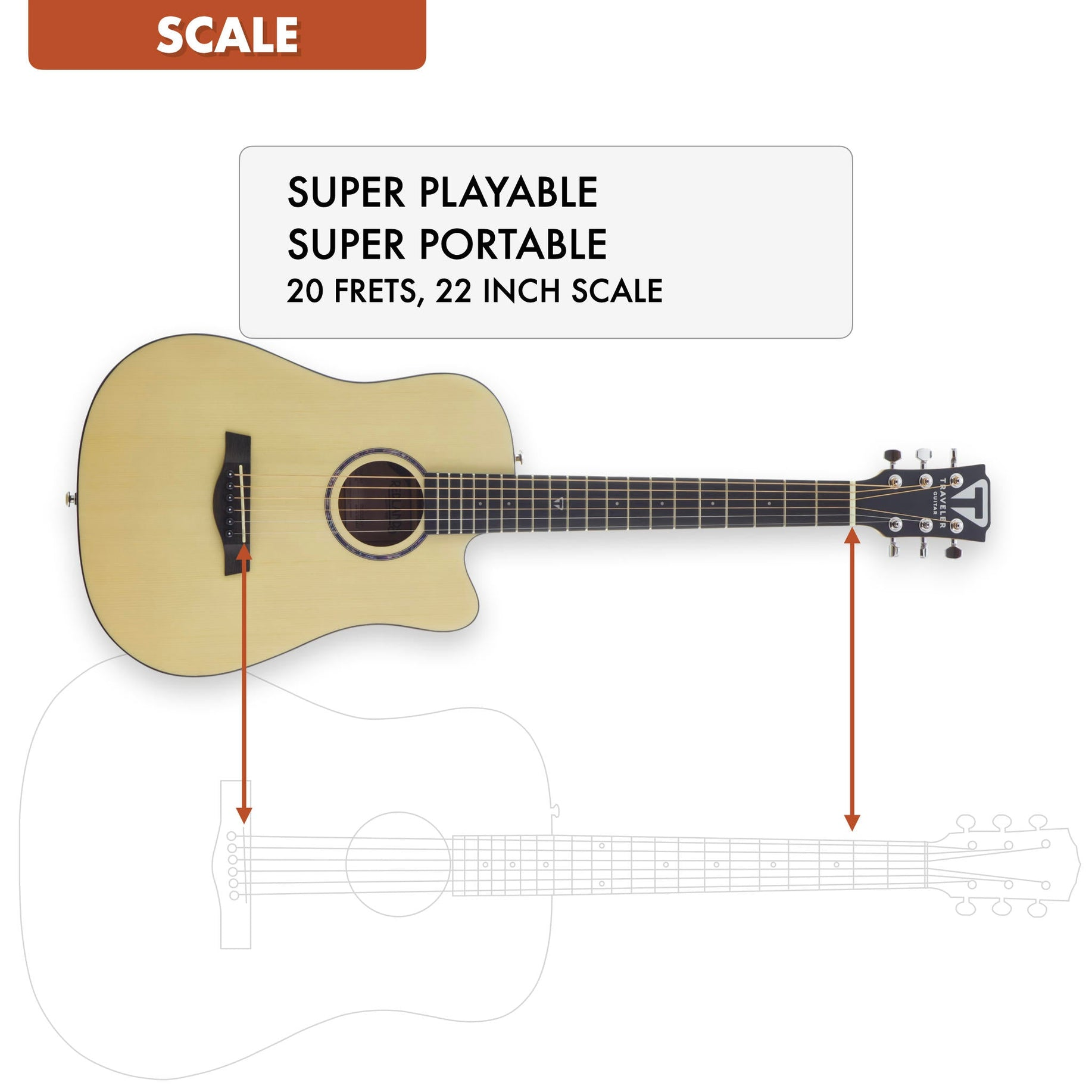 22 inç sap ve 20 perdeye sahip bir gitar sergileniyor.