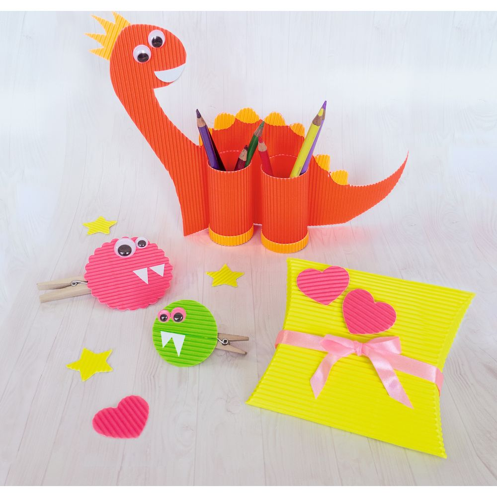 Bunter Bastel-Stiftehalter in Dino-Form mit zwei Bechern, enthält Bleistifte.