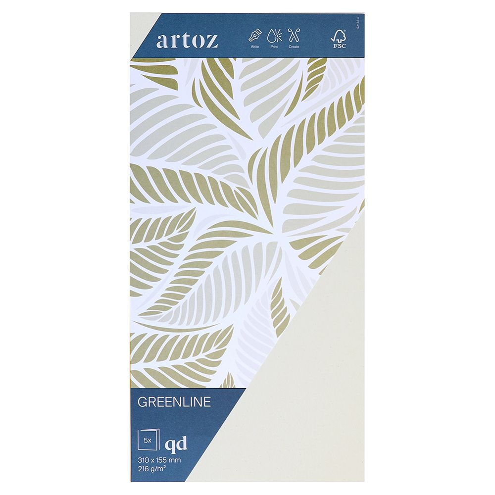 Artoz Greenline Papier mit Blattmuster. 5 Blatt, 310x155mm, 216 g/m².