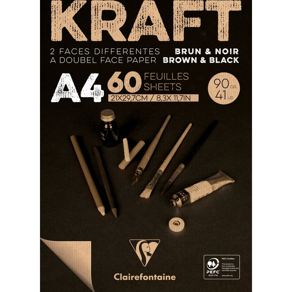 KRAFT A4 Papier, 60 Blatt, braun & schwarz, mit Kunstmaterialien.