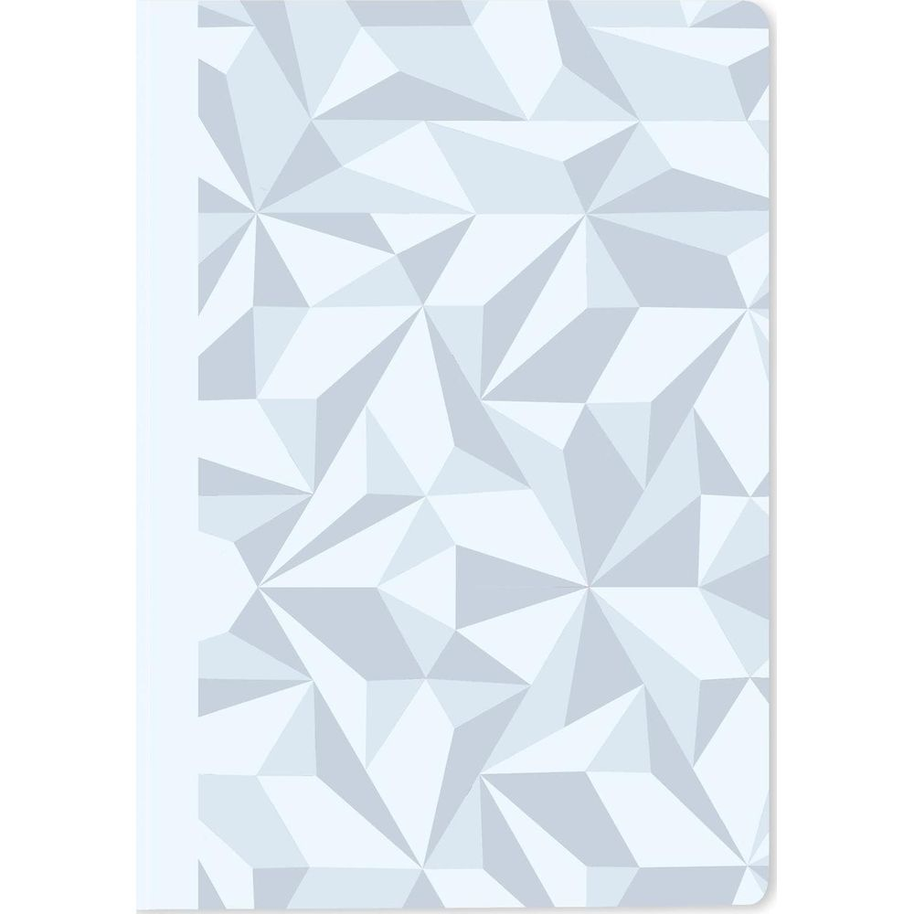 Ein Notizbuch mit einem geometrischen 3D-Muster in Grau und Weiß.