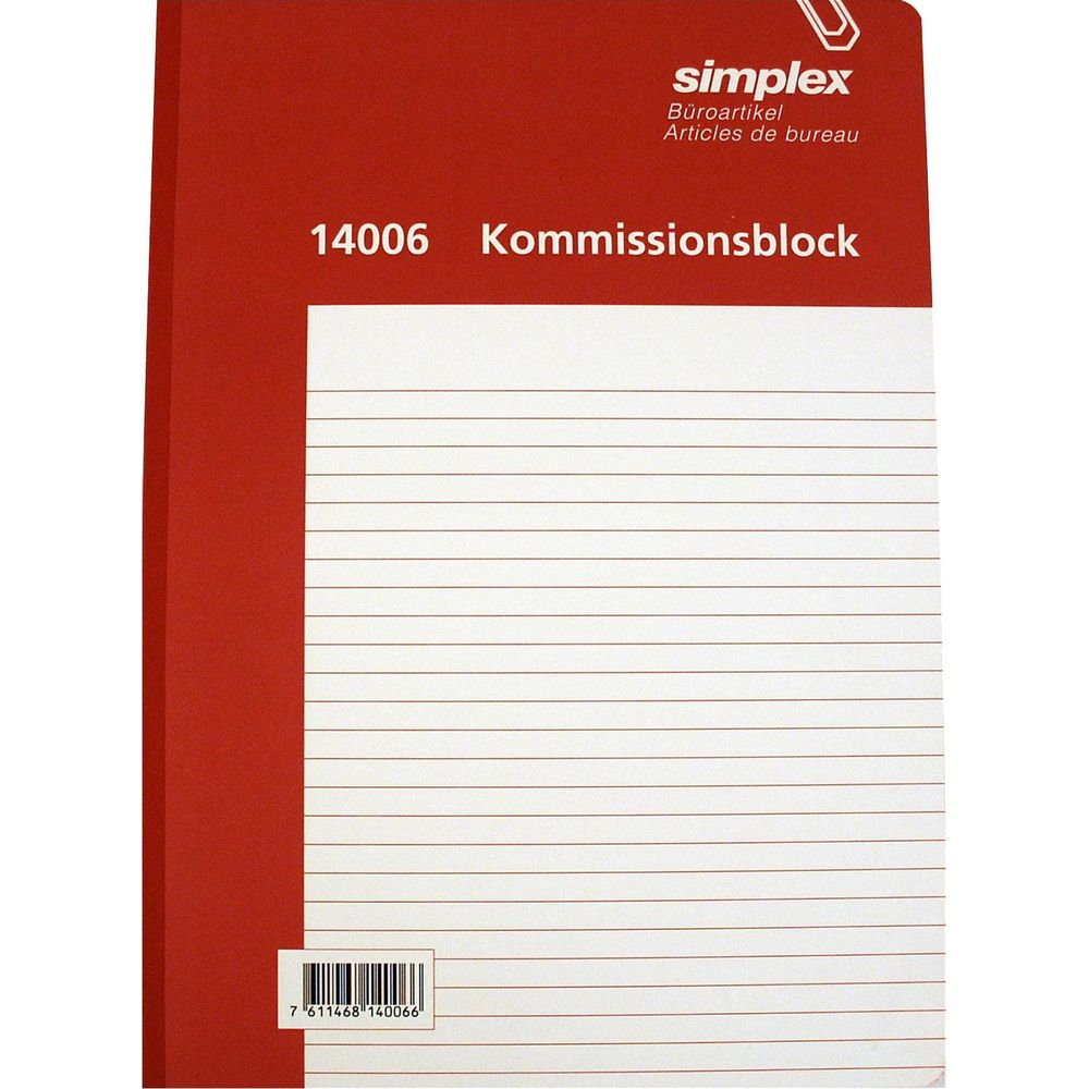 Roter Ordner mit weißem linierten Papier und der Aufschrift Simplex.