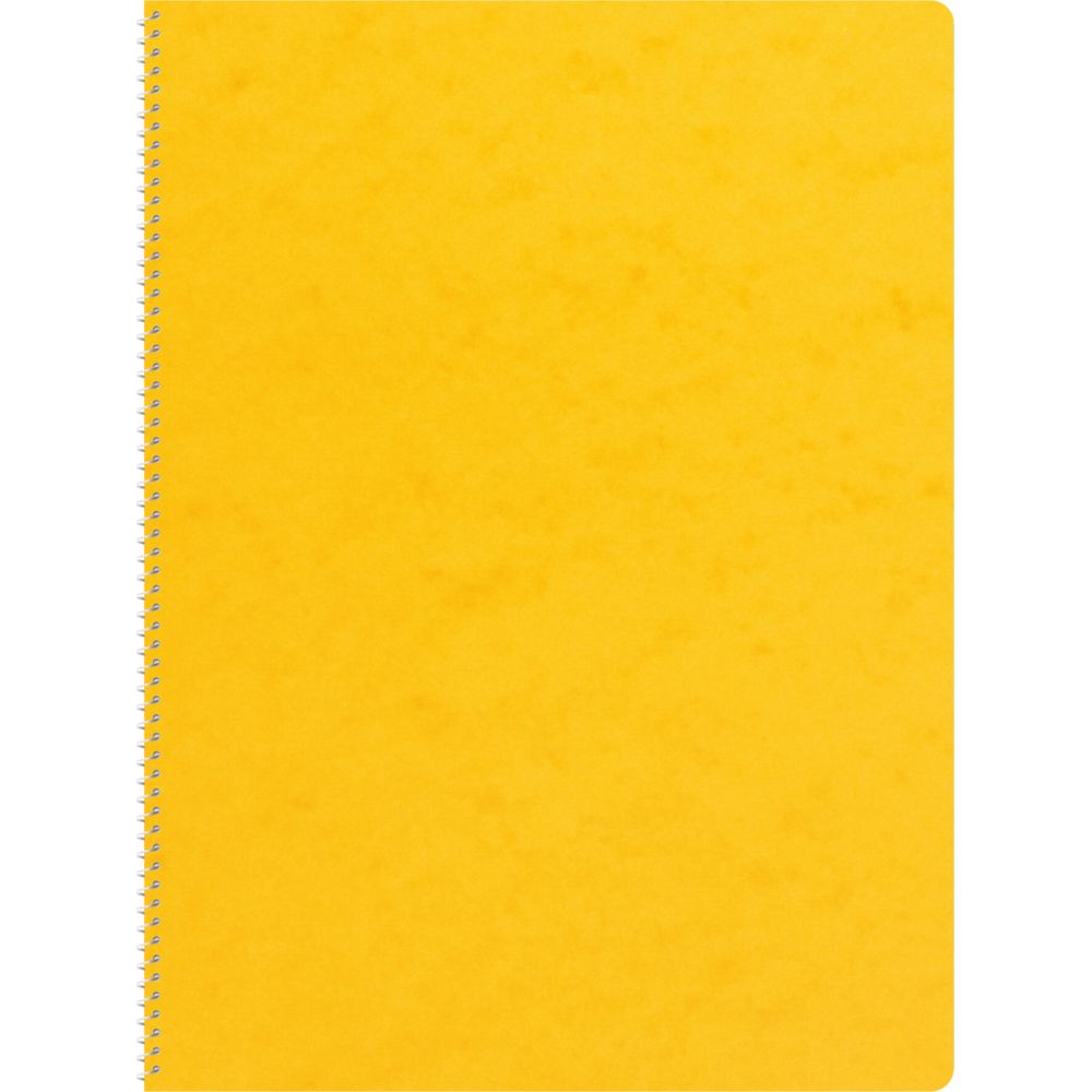 Un carnet jaune à spirale avec couverture texturée.