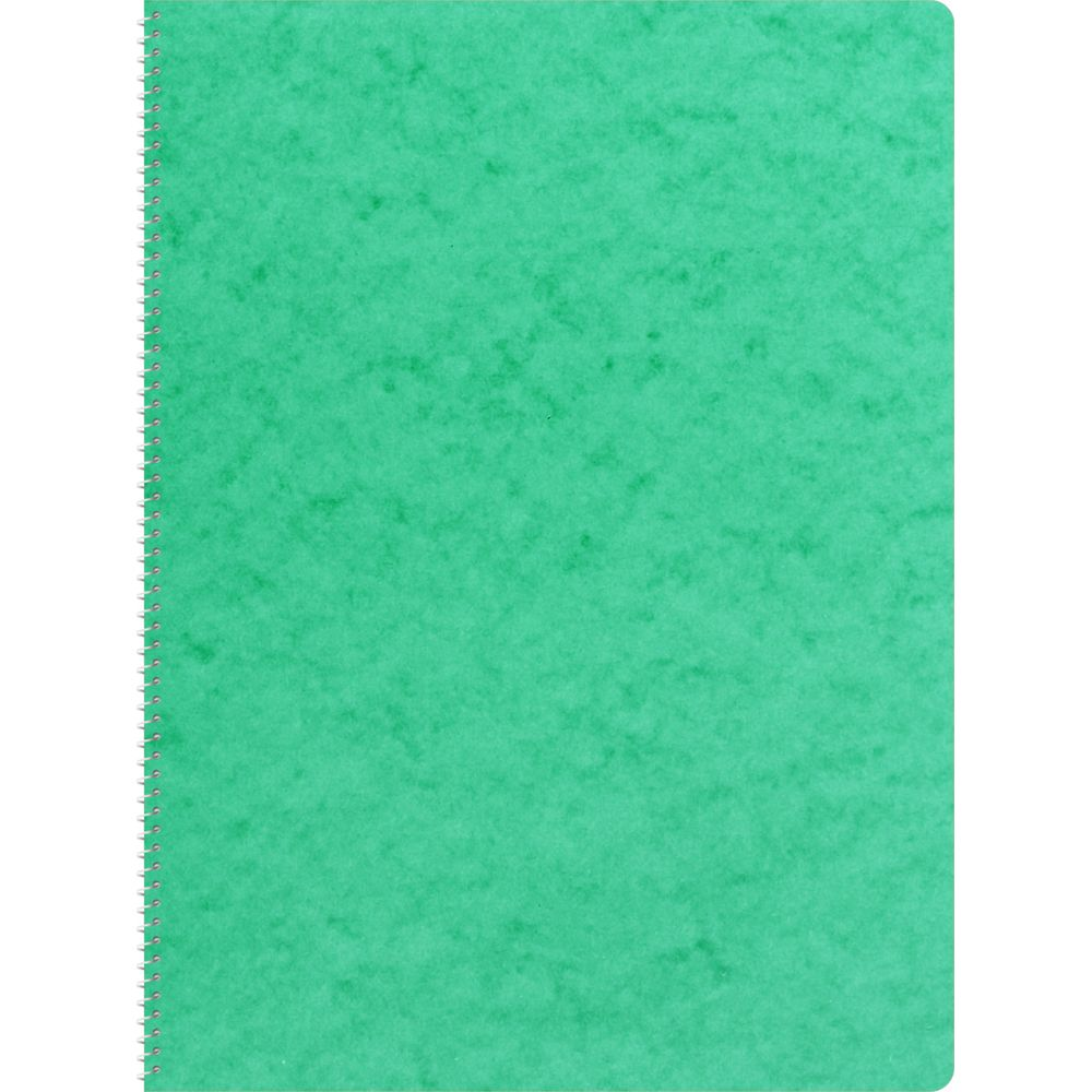 Carnet vert à spirale sur le côté gauche.
