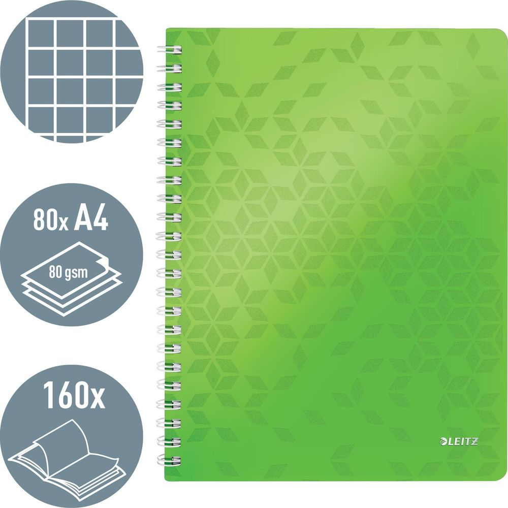 Carnet vert à motif géométrique, spirale, A4, 80 g/m², 160 pages.