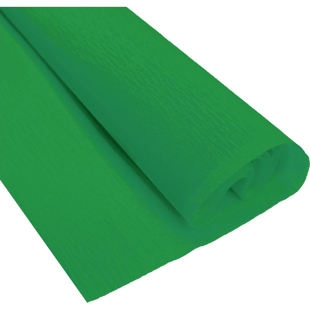 Un rotolo di carta crespa verde con pieghe visibili.