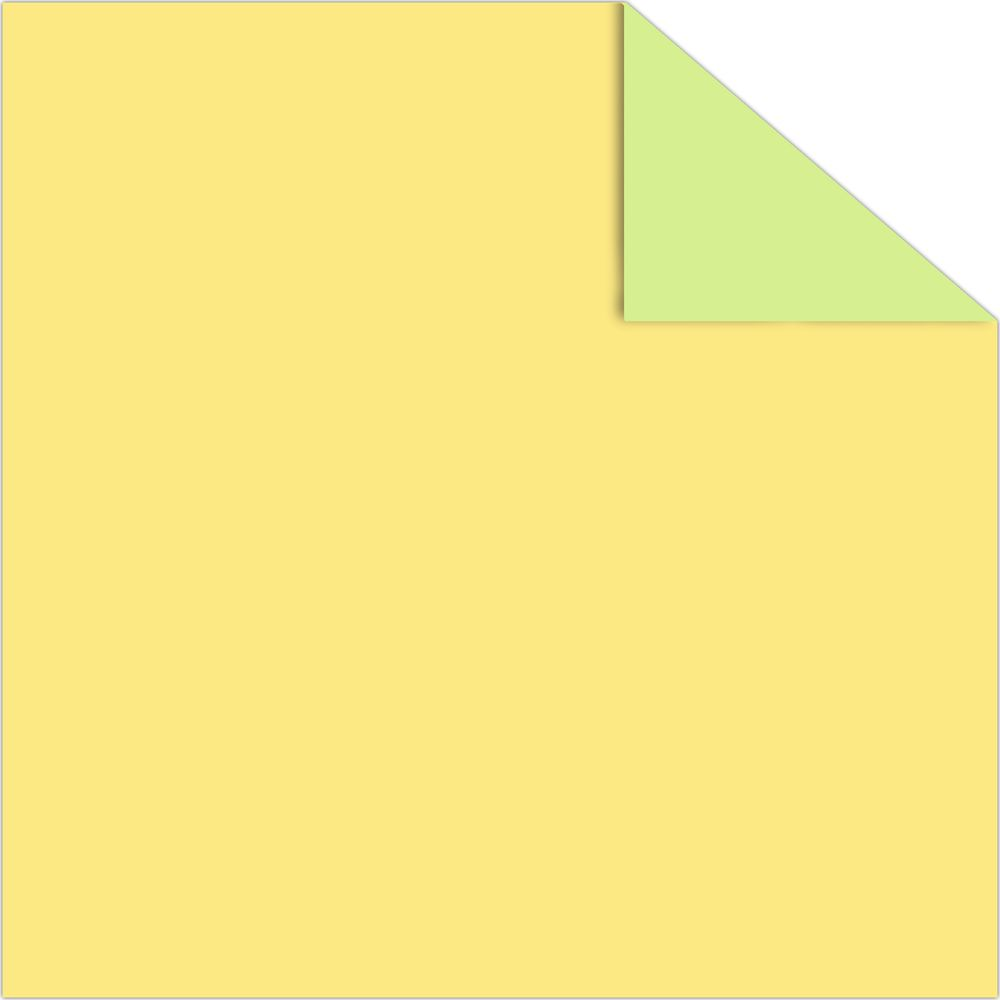Un post-it jaune avec un coin vert qui dépasse par derrière.