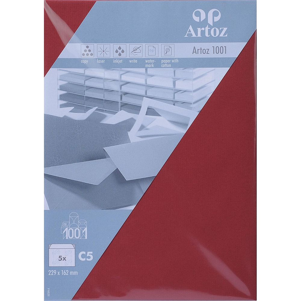 Artoz 1001 Briefpapier, 5x C5 Umschläge, 229x162mm, rot.