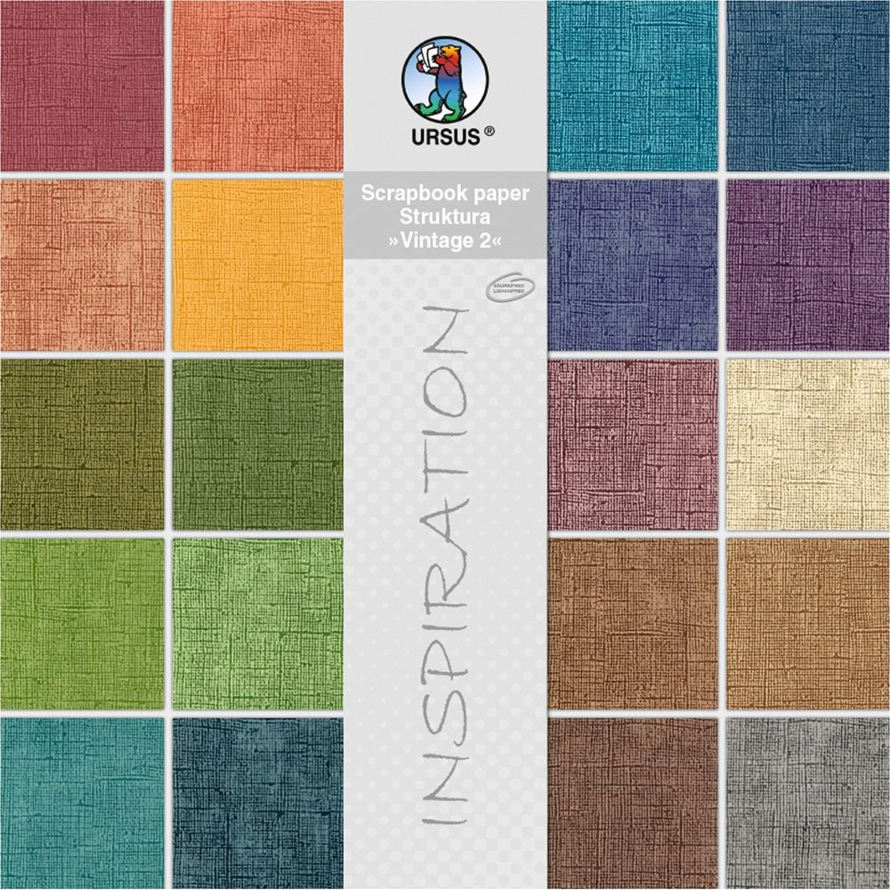 Carta per scrapbooking testurizzata multicolore in vari colori con logo URSUS.