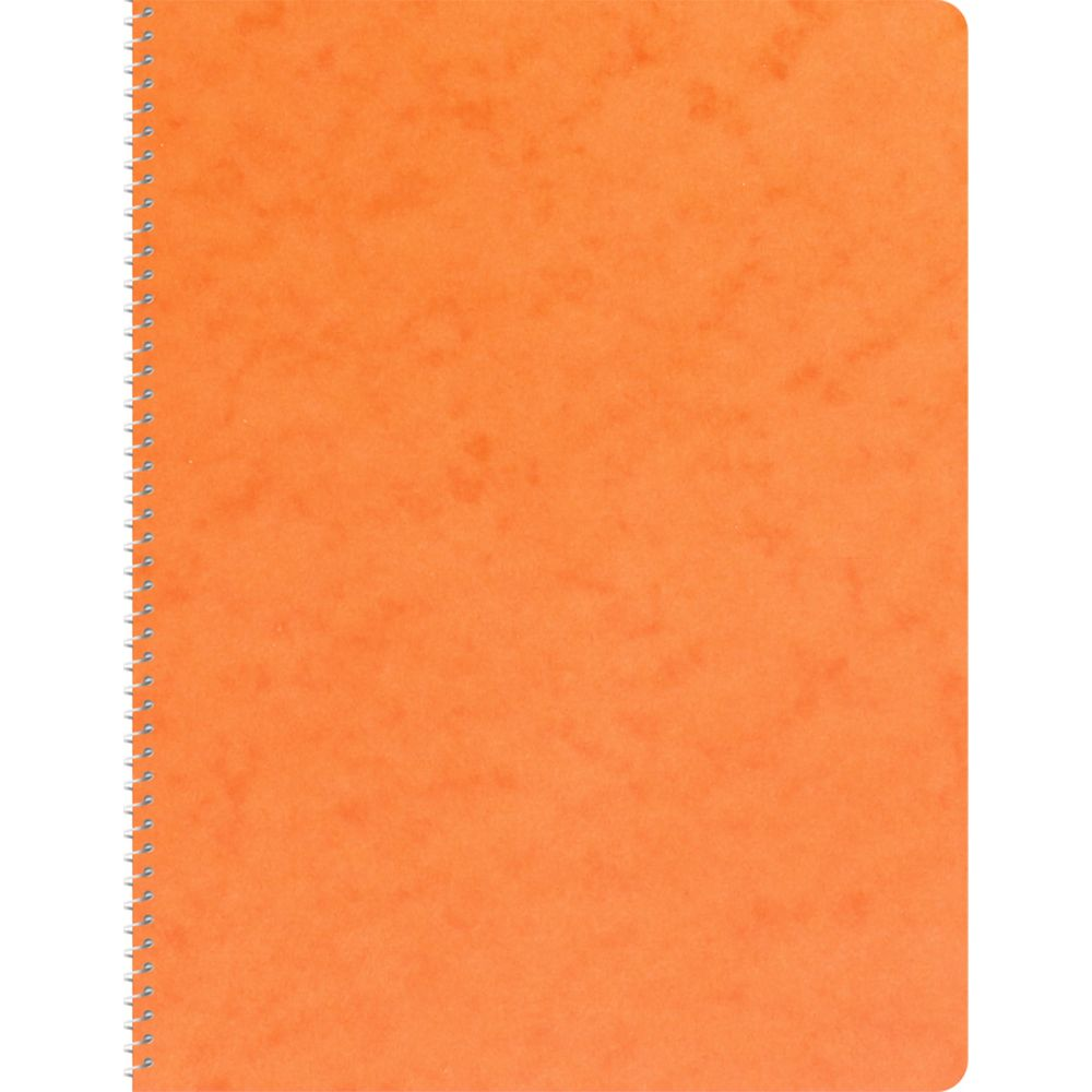 Un carnet orange vif à spirale avec une couverture texturée.